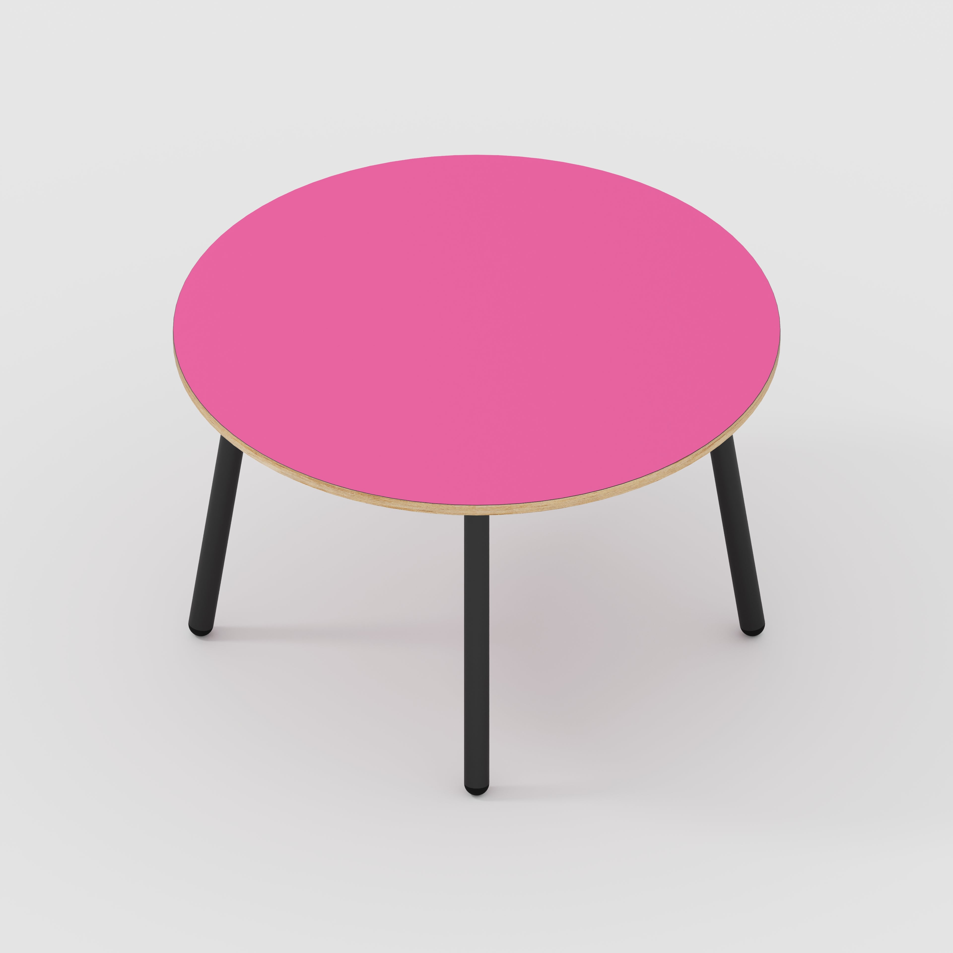 Round Table with Black Round Single Pin Legs - Formica Juicy Pink - 1200(dia) x 735(h)