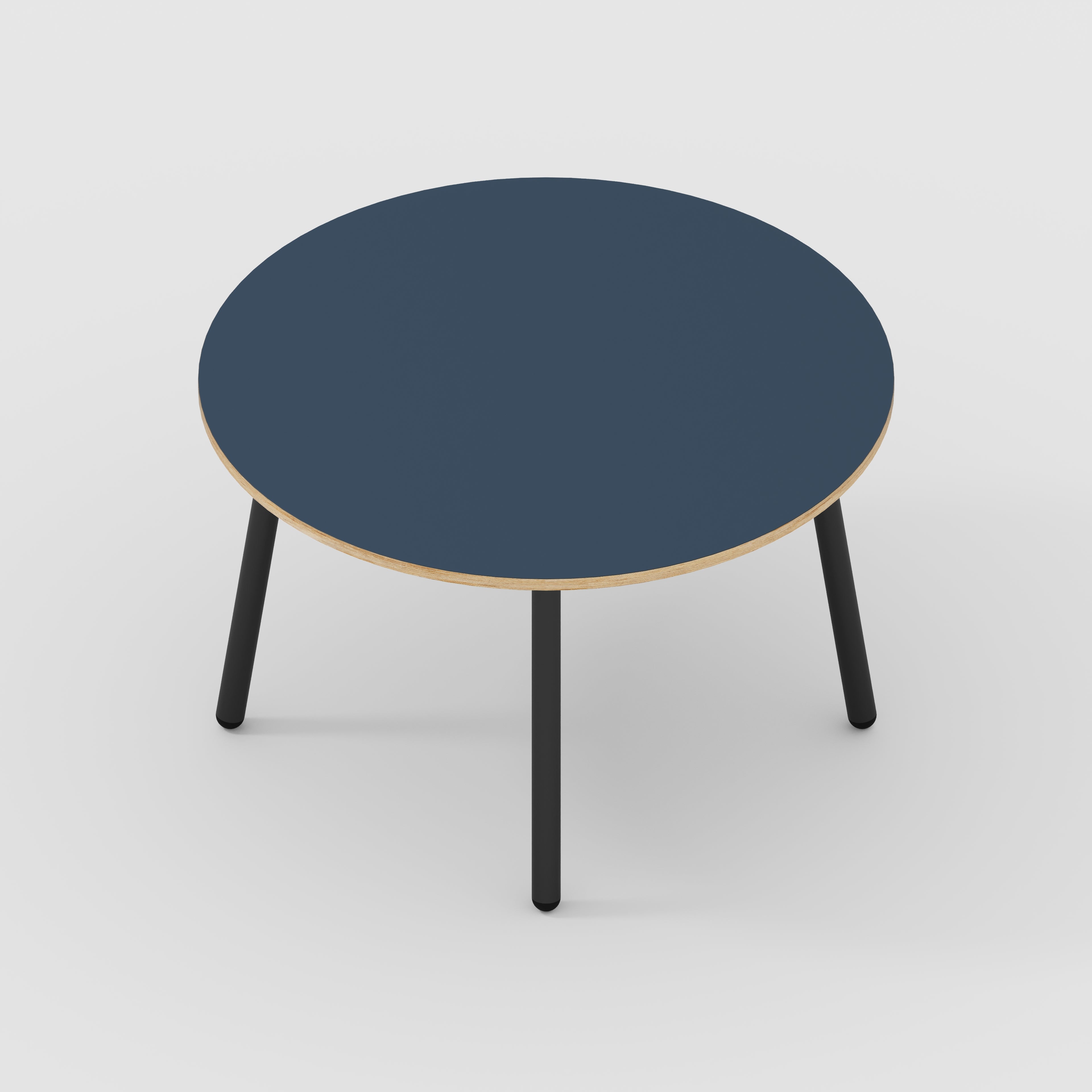 Round Table with Black Round Single Pin Legs - Formica Night Sea Blue - 1200(dia) x 735(h)