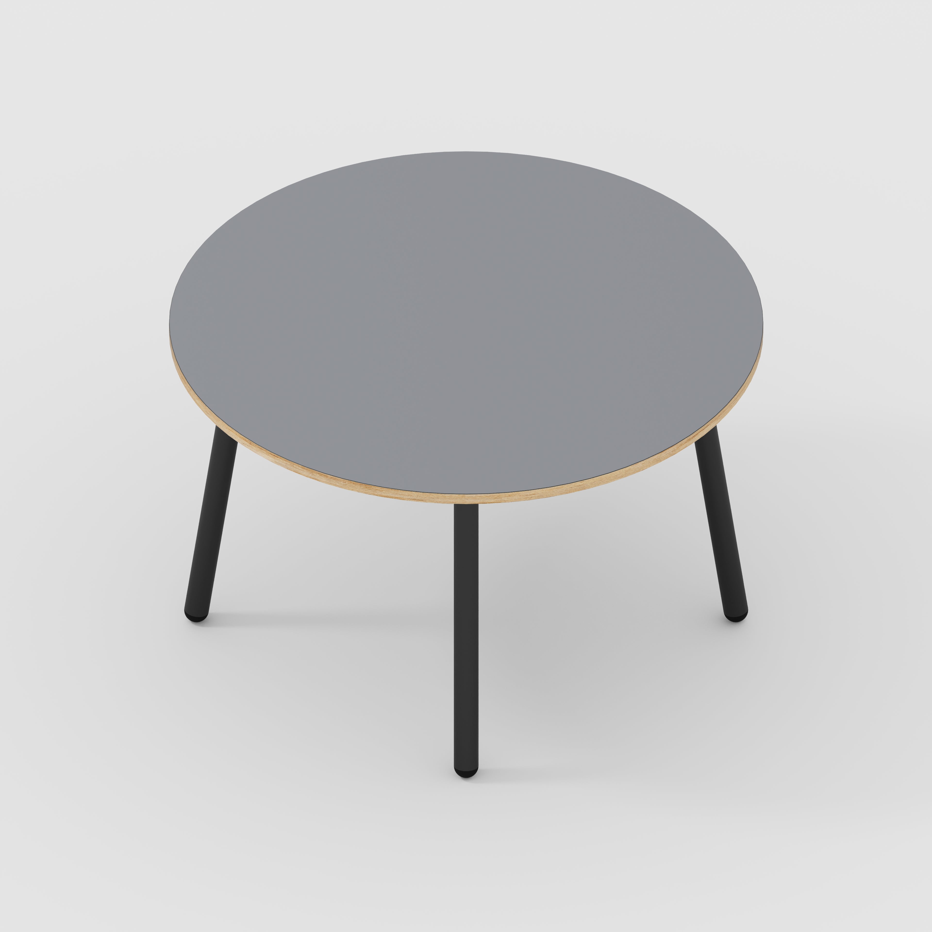 Round Table with Black Round Single Pin Legs - Formica Tornado Grey - 1200(dia) x 735(h)