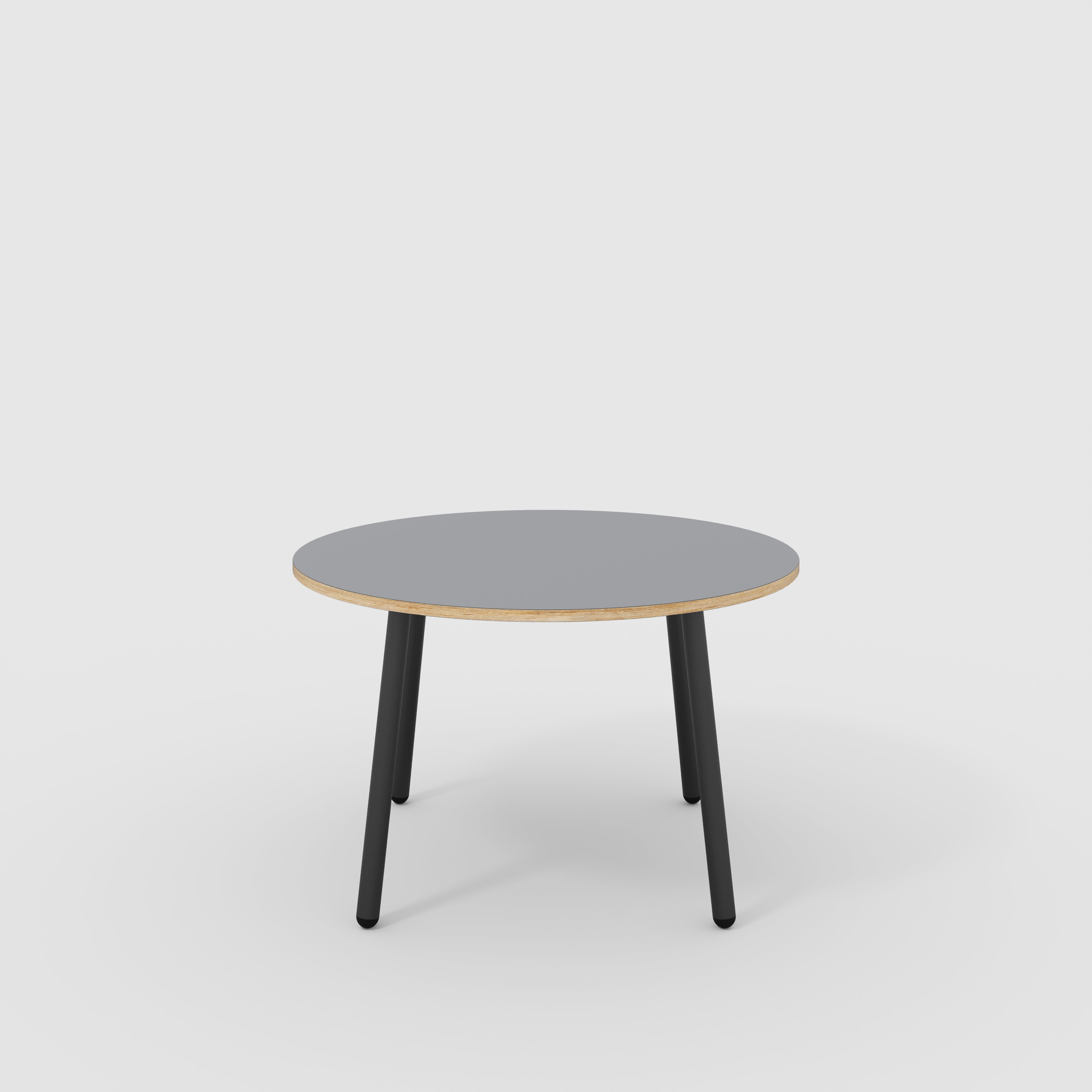 Round Table with Black Round Single Pin Legs - Formica Tornado Grey - 1200(dia) x 750(h)
