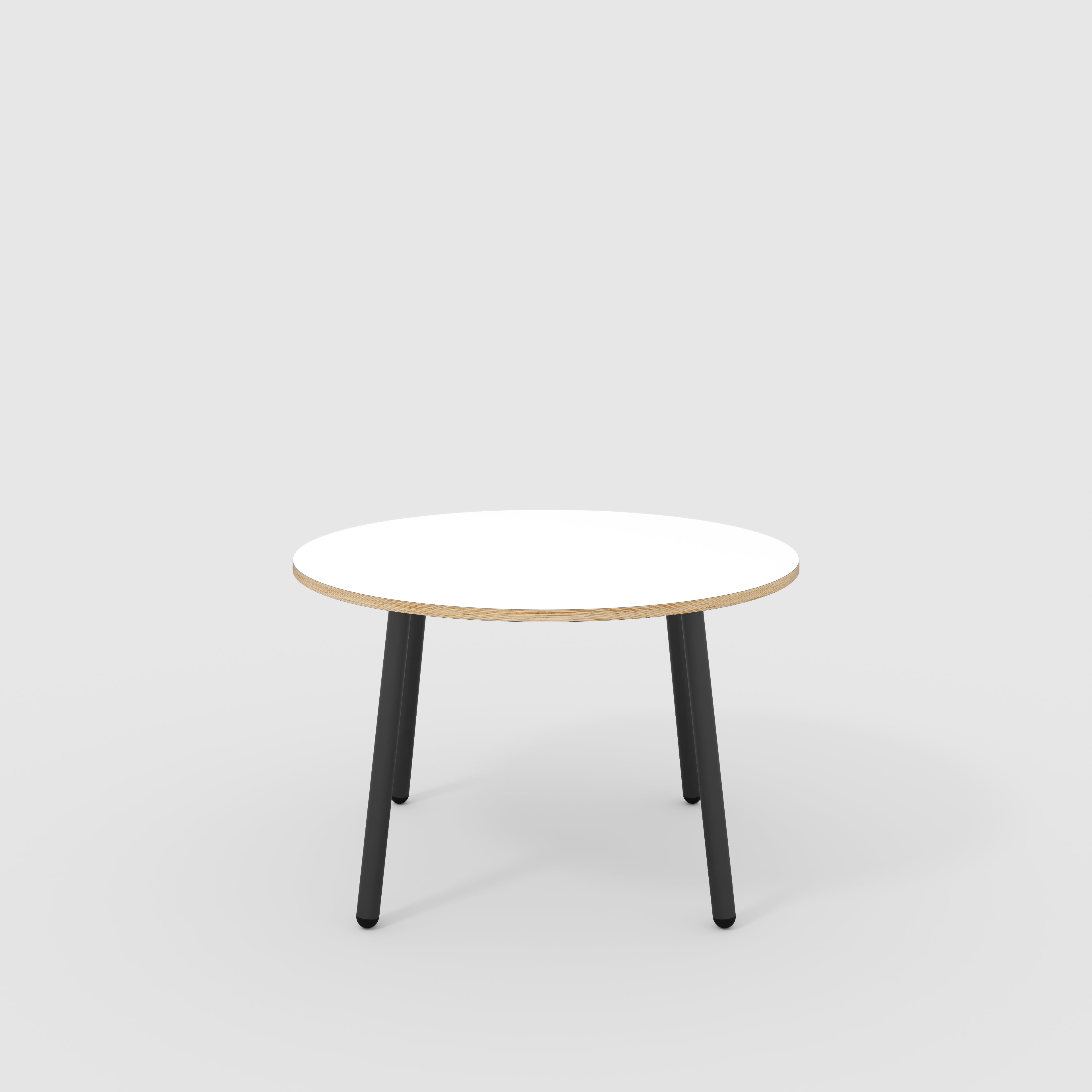 Round Table with Black Round Single Pin Legs - Formica White - 1200(dia) x 750(h)