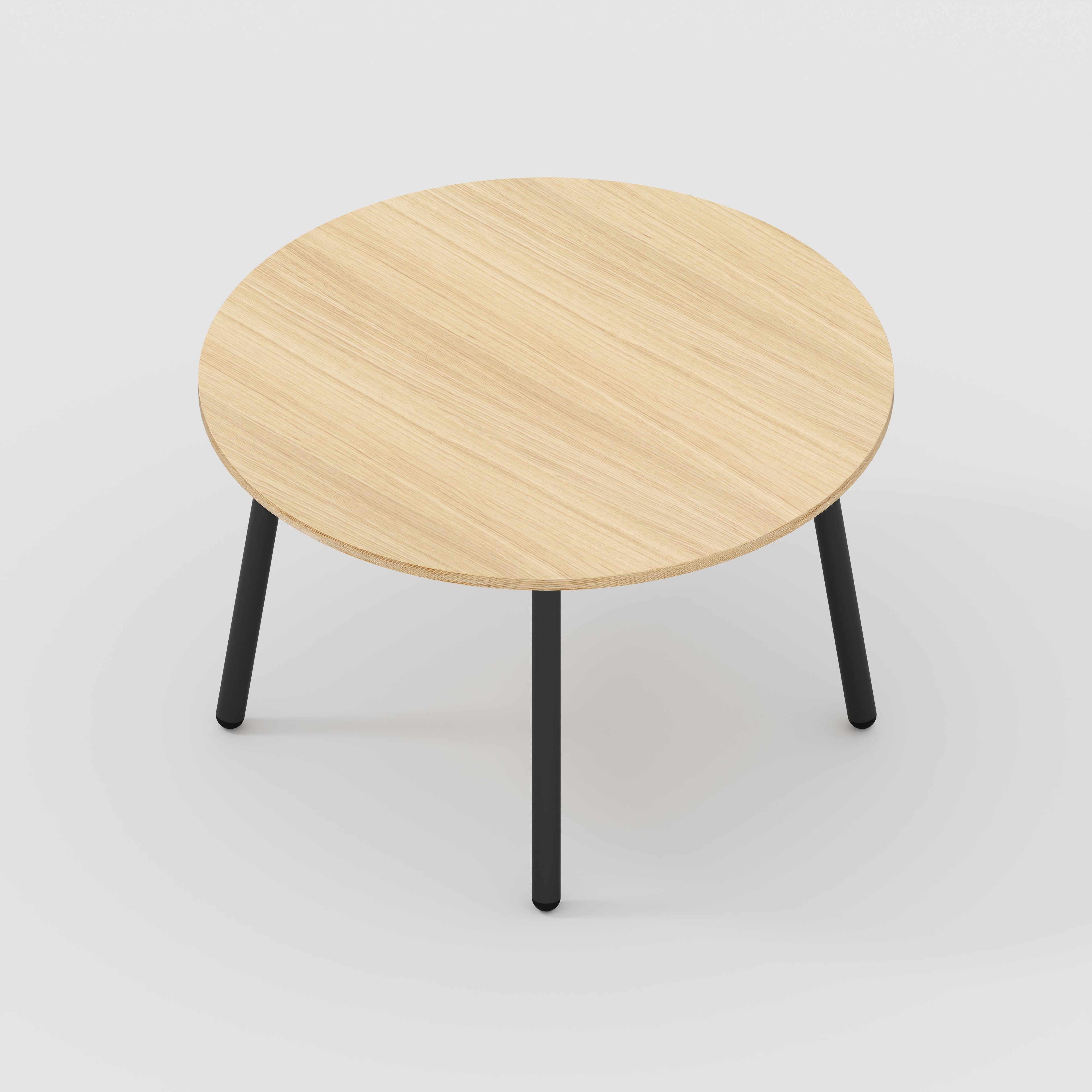 Round Table with Black Round Single Pin Legs - Plywood Oak - 1200(dia) x 735(h)