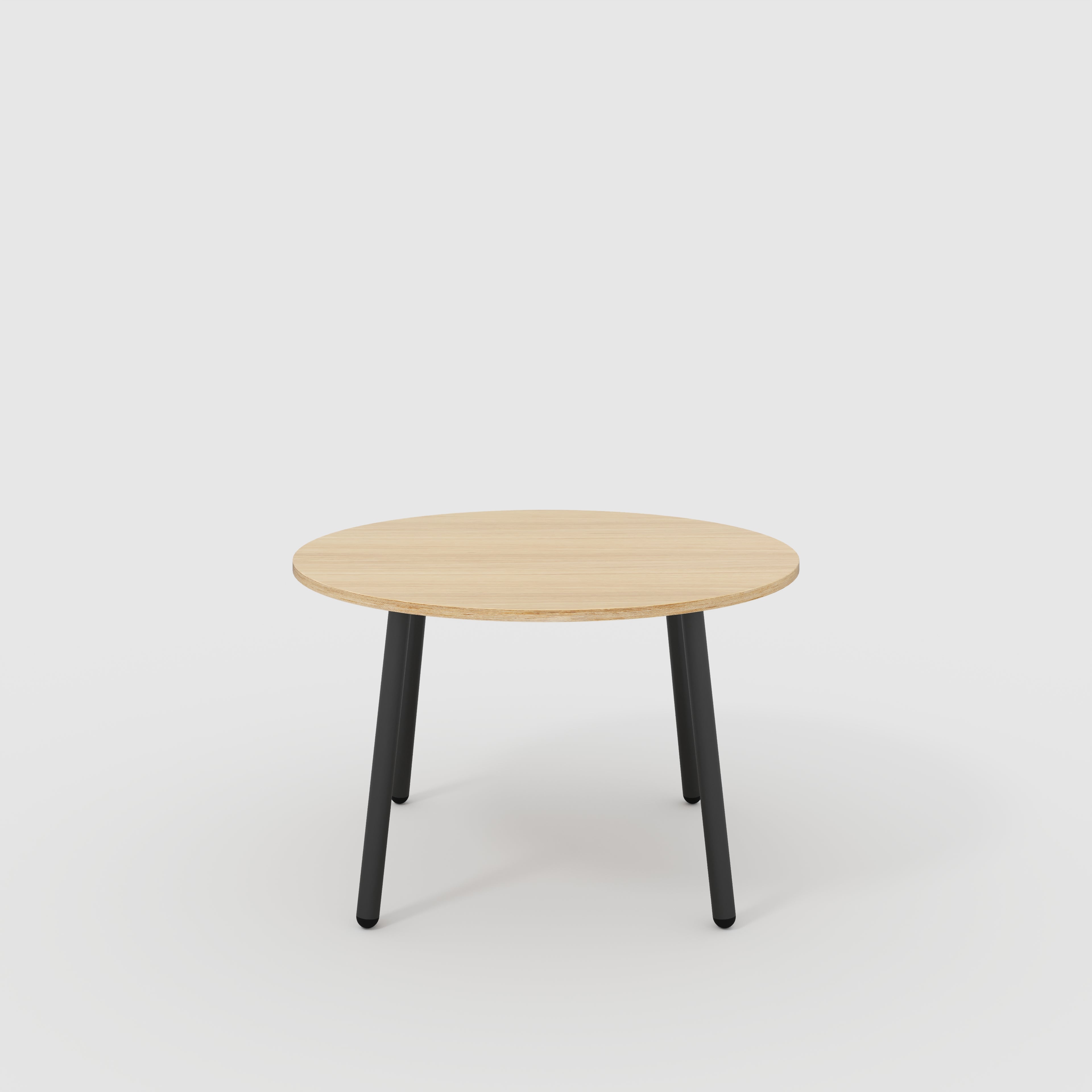 Round Table with Black Round Single Pin Legs - Plywood Oak - 1200(dia) x 750(h)