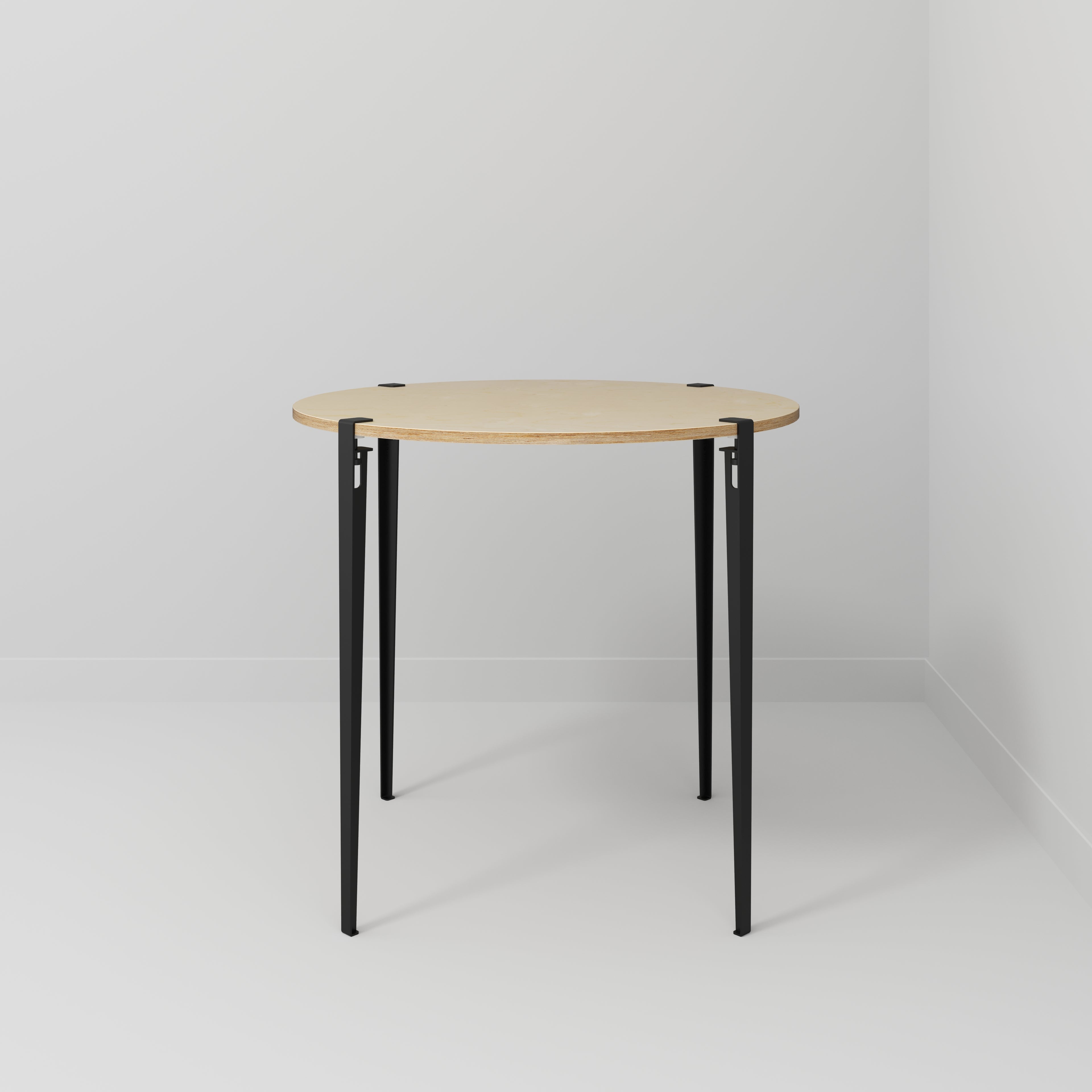 Round Table with Black Tiptoe Legs - Plywood Birch - 1200(dia) x 1100(h)
