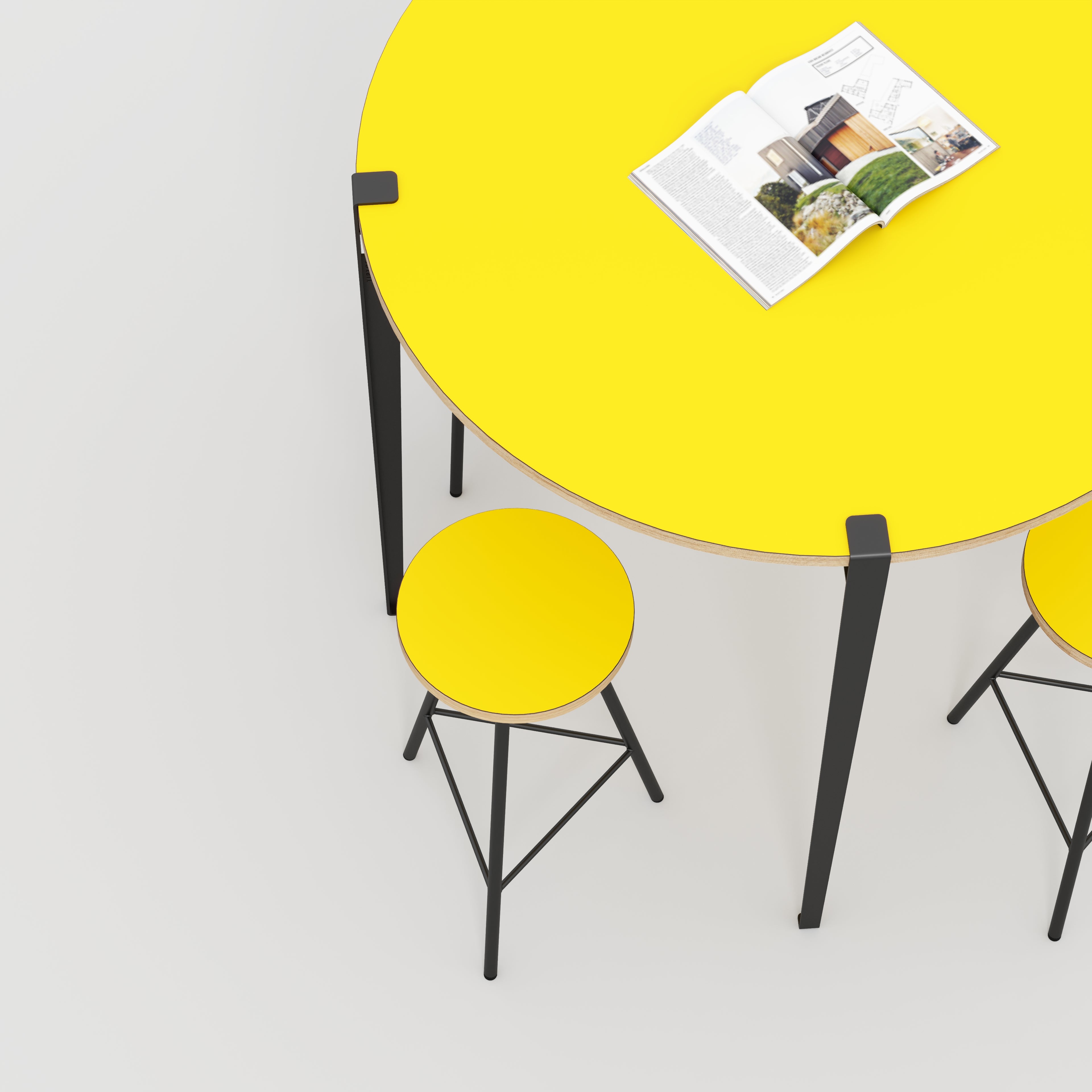Round Table with Black Tiptoe Legs - Formica Chrome Yellow - 1200(dia) x 1100(h)