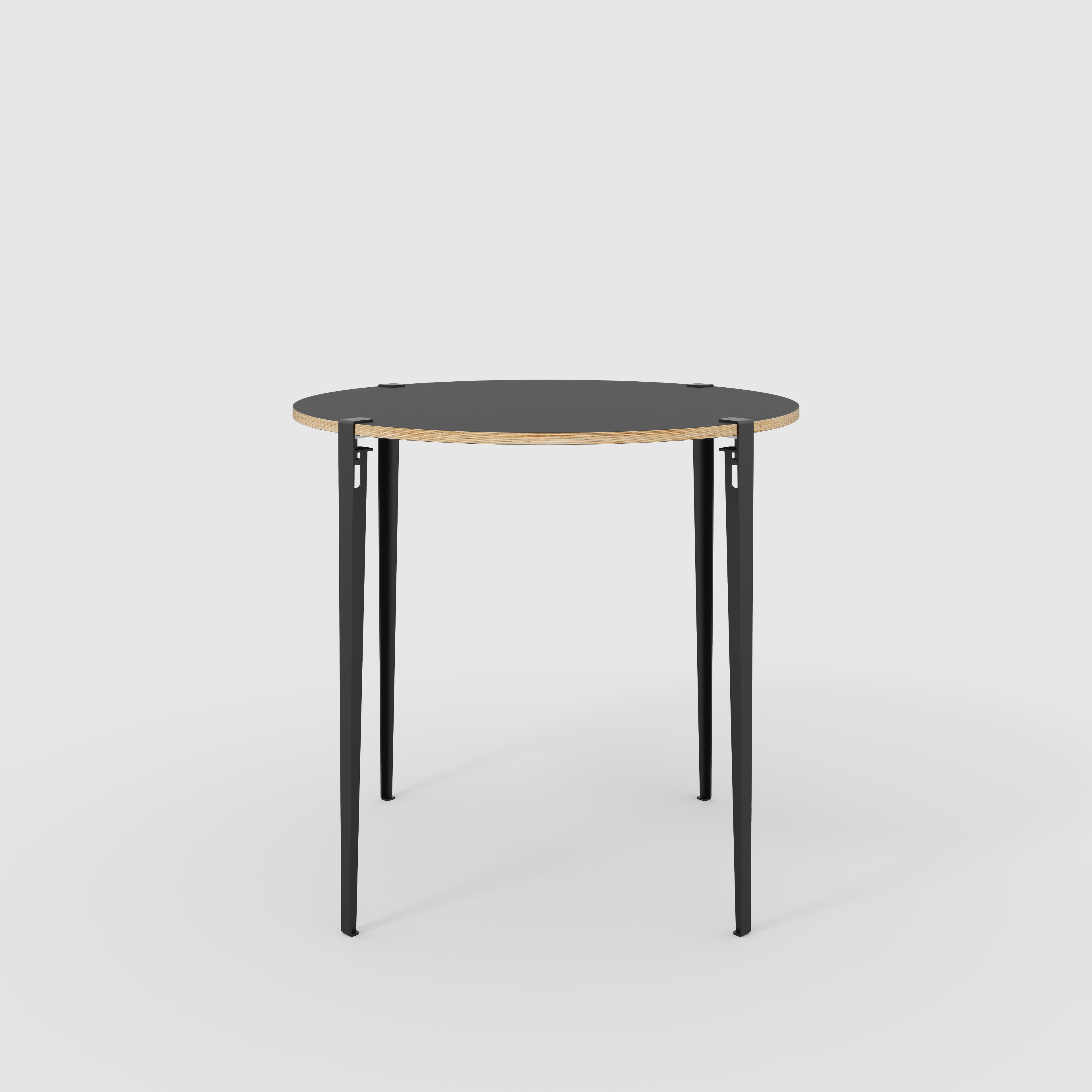 Round Table with Black Tiptoe Legs - Formica Diamond Black - 1200(dia) x 1100(h)