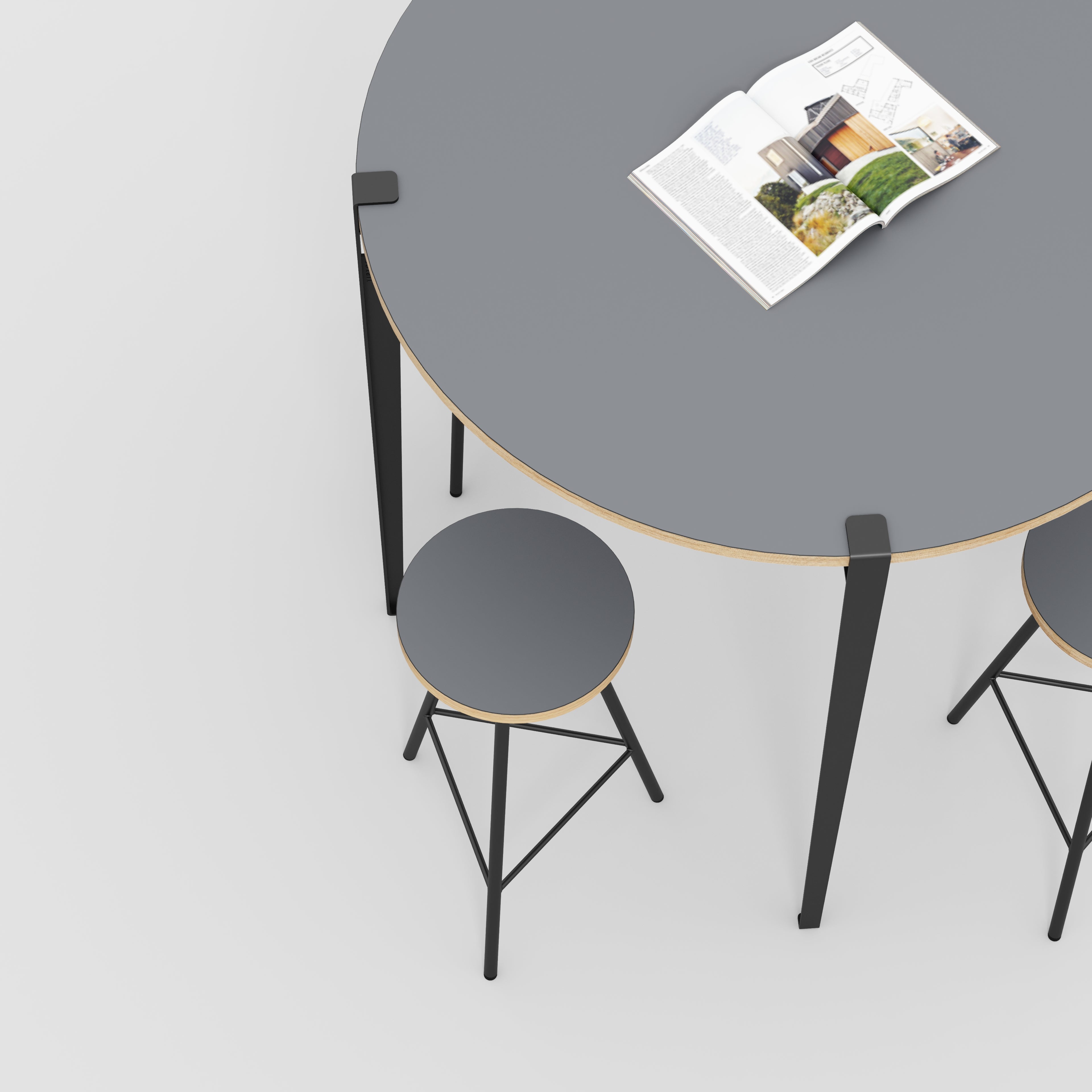 Round Table with Black Tiptoe Legs - Formica Tornado Grey - 1200(dia) x 1100(h)