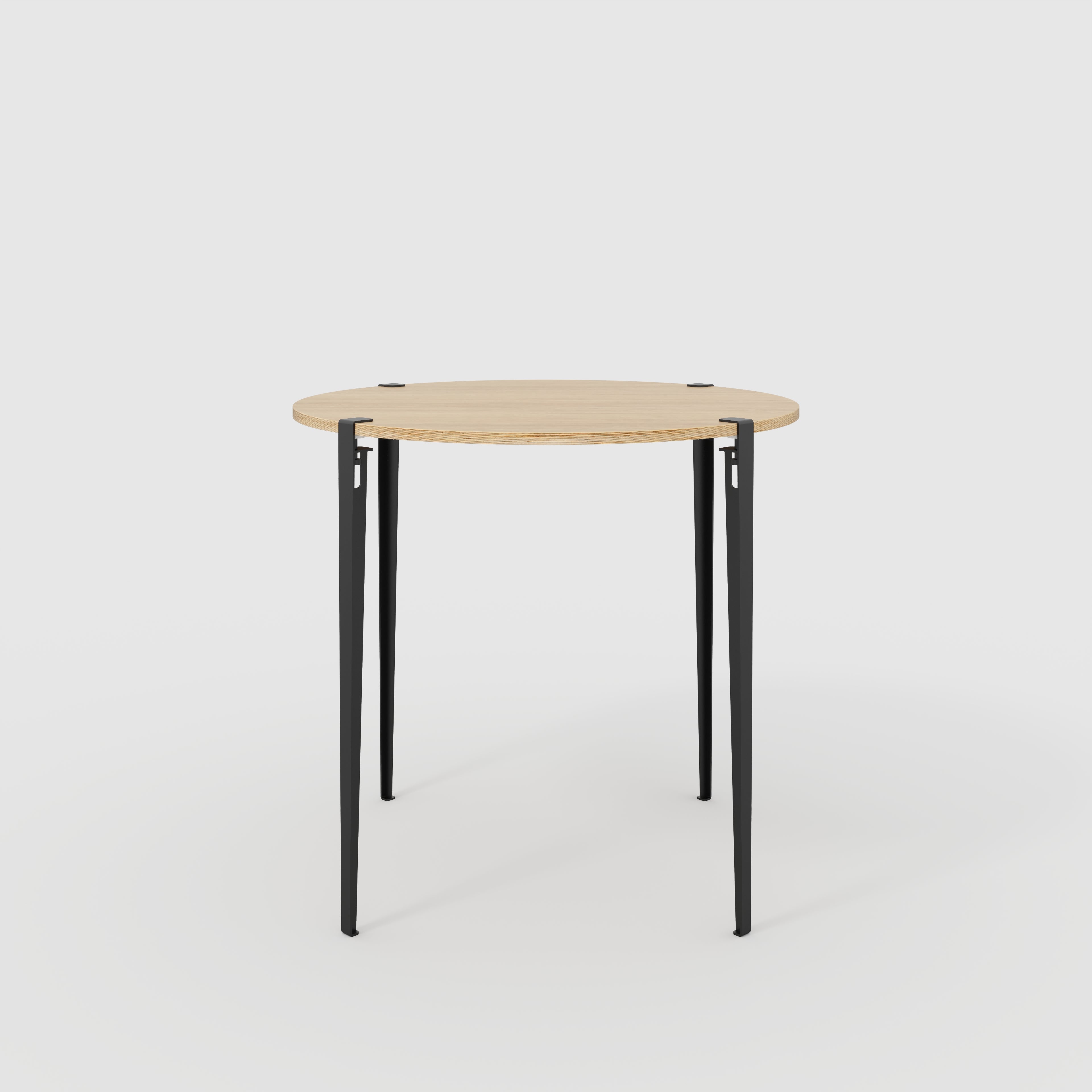 Round Table with Black Tiptoe Legs Plywood Oak 1200(dia) x 1100(h