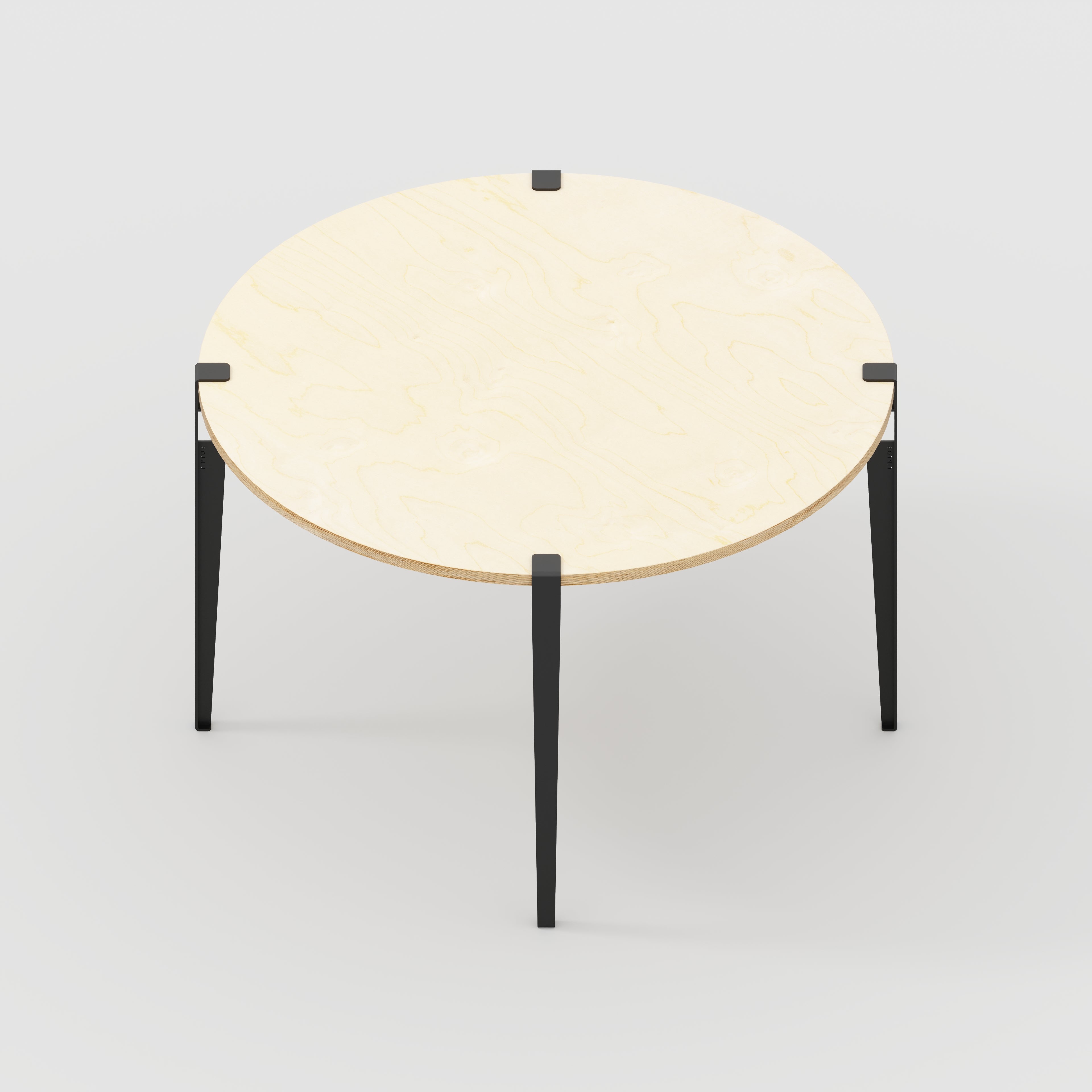 Round Table with Black Tiptoe Legs - Plywood Birch - 1200(dia) x 750(h)