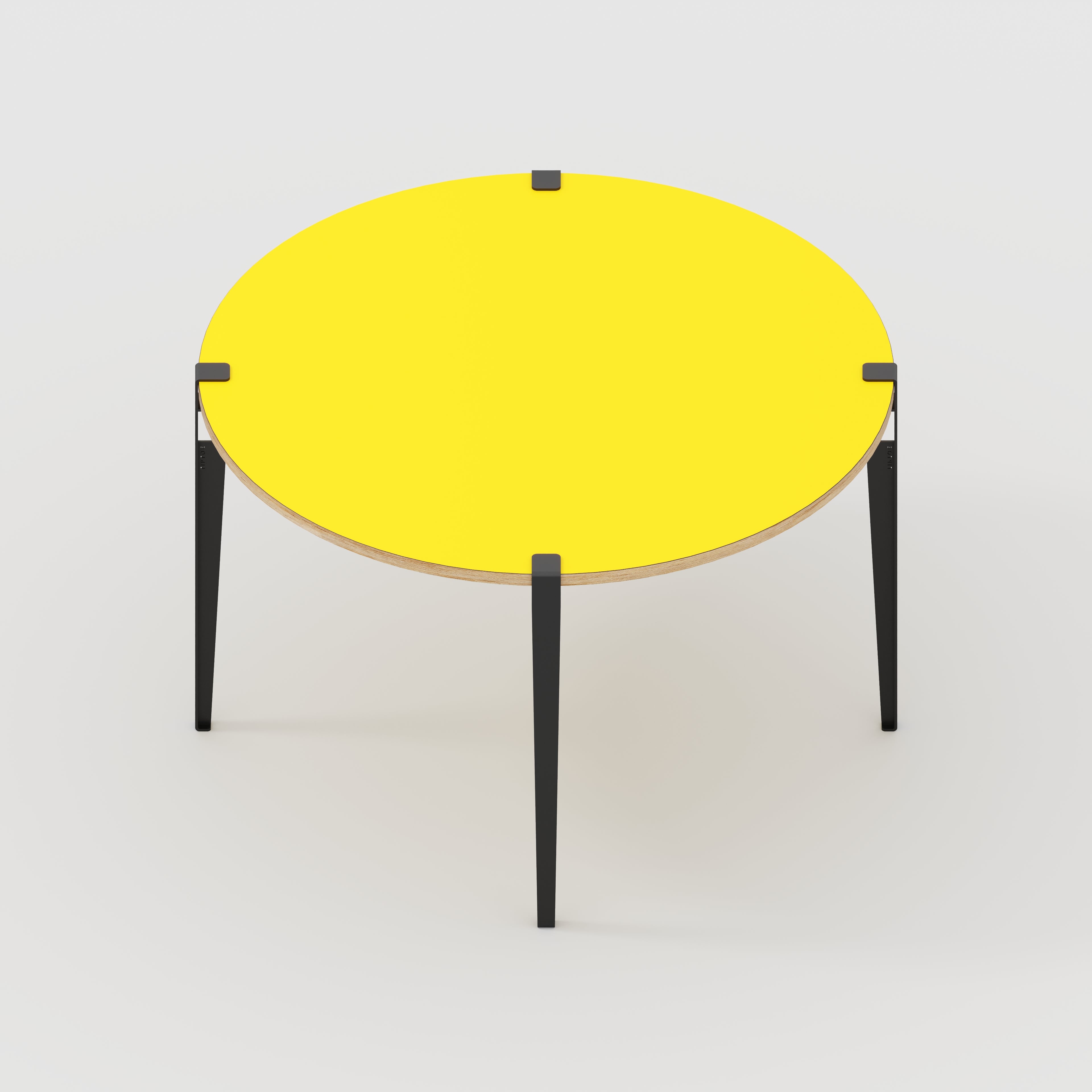 Round Table with Black Tiptoe Legs - Formica Chrome Yellow - 1200(dia) x 750(h)