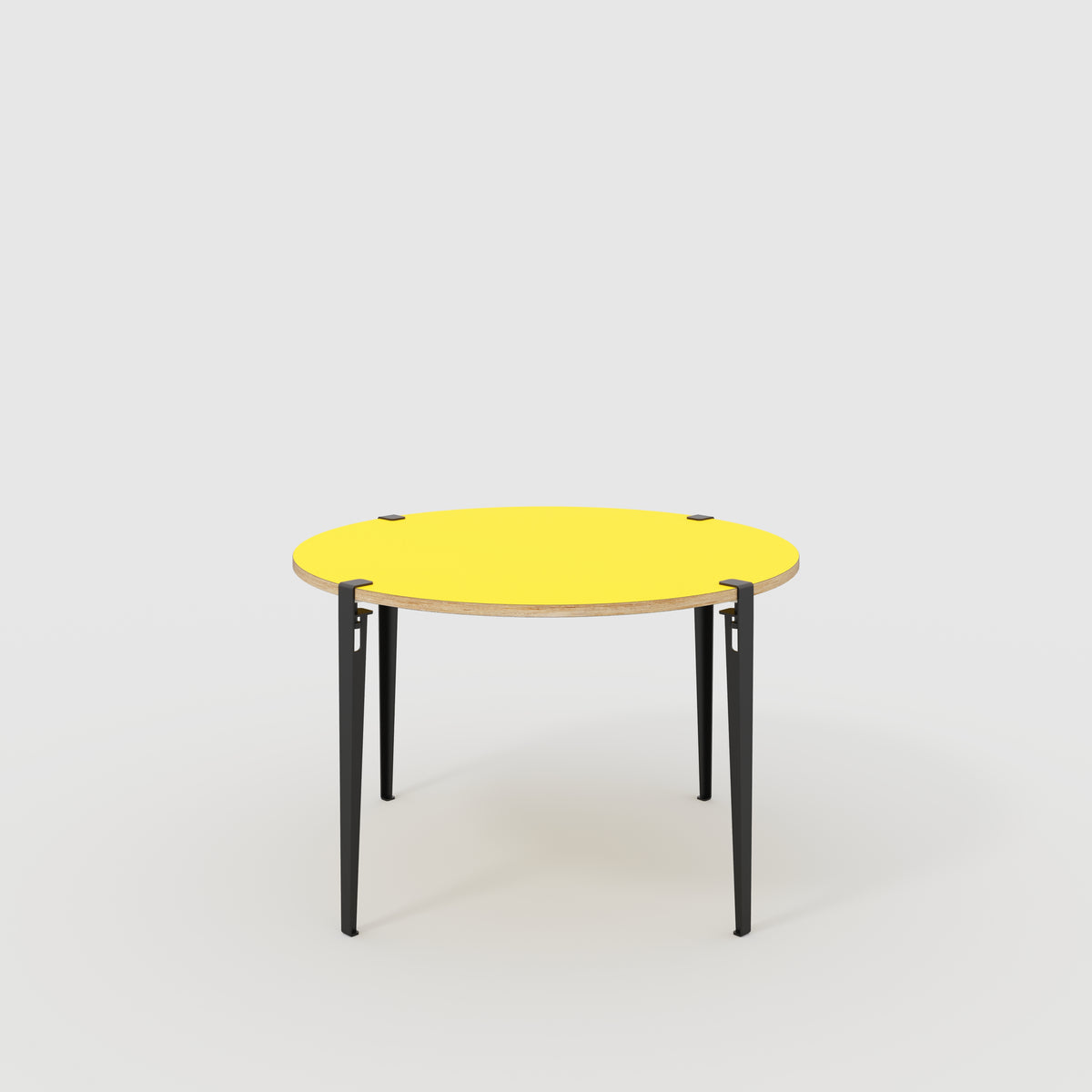 Plywood Round Table with Black Tiptoe Legs - Formica Chrome Yellow - 1