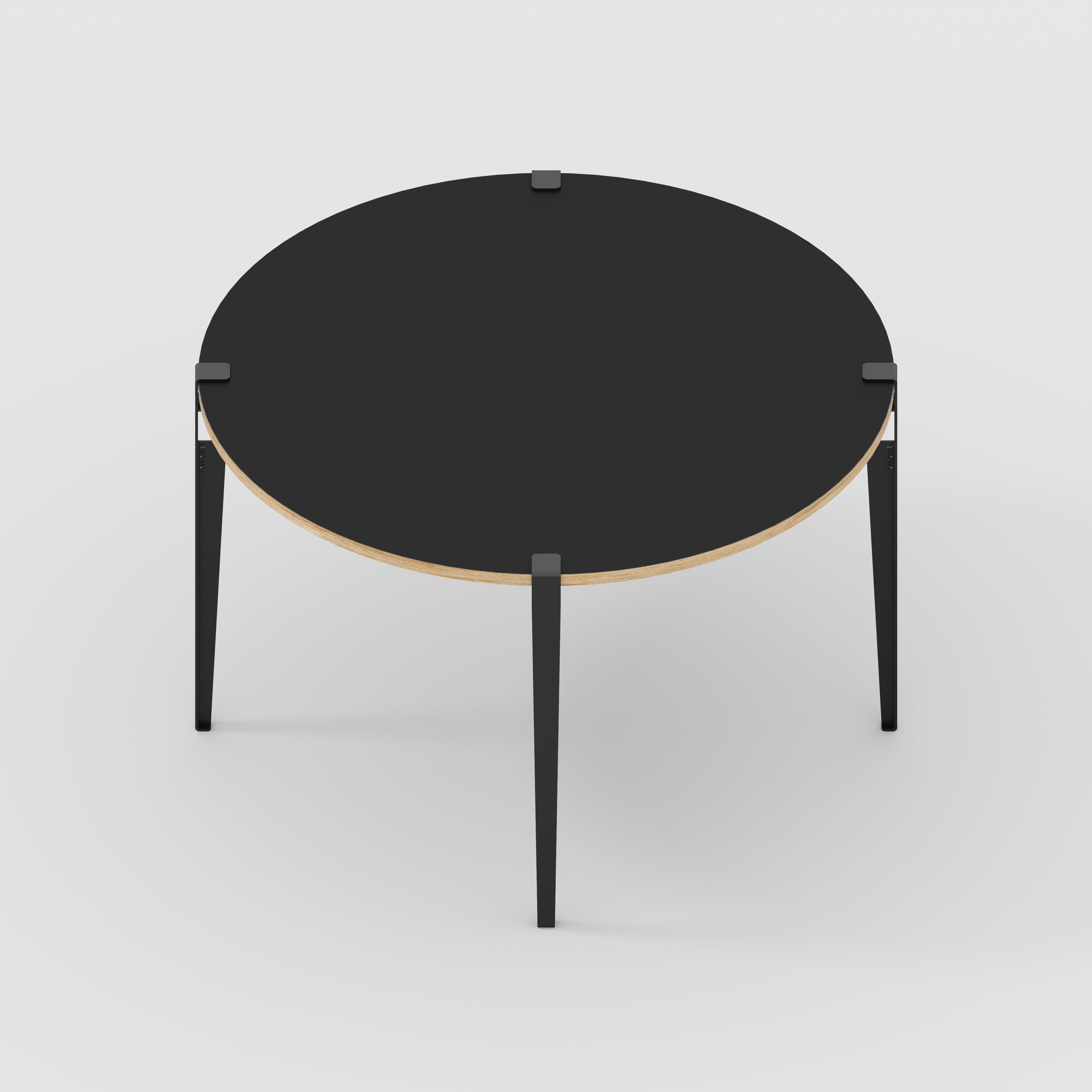 Round Table with Black Tiptoe Legs - Formica Diamond Black - 1200(dia) x 750(h)