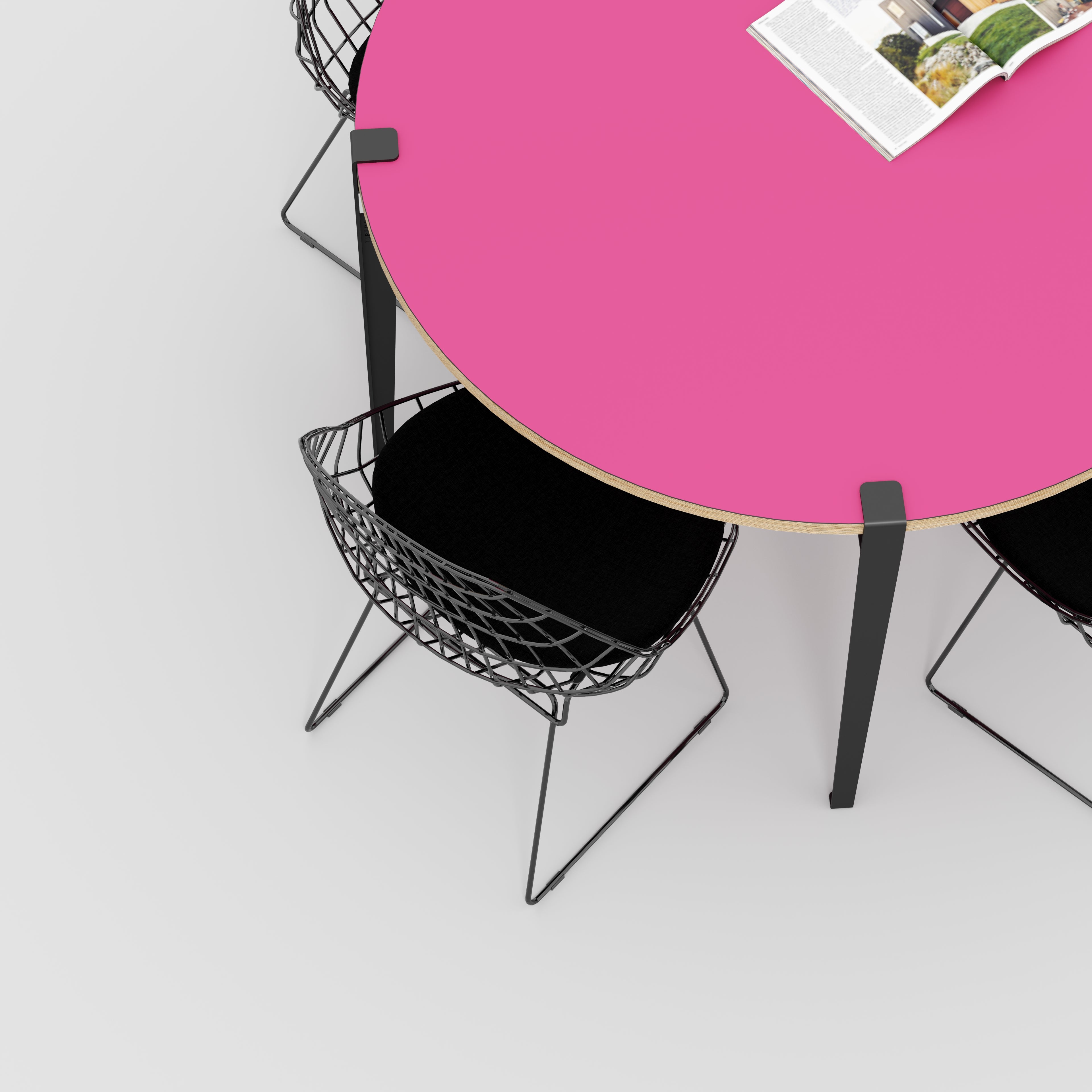 Round Table with Black Tiptoe Legs - Formica Juicy Pink - 1200(dia) x 750(h)