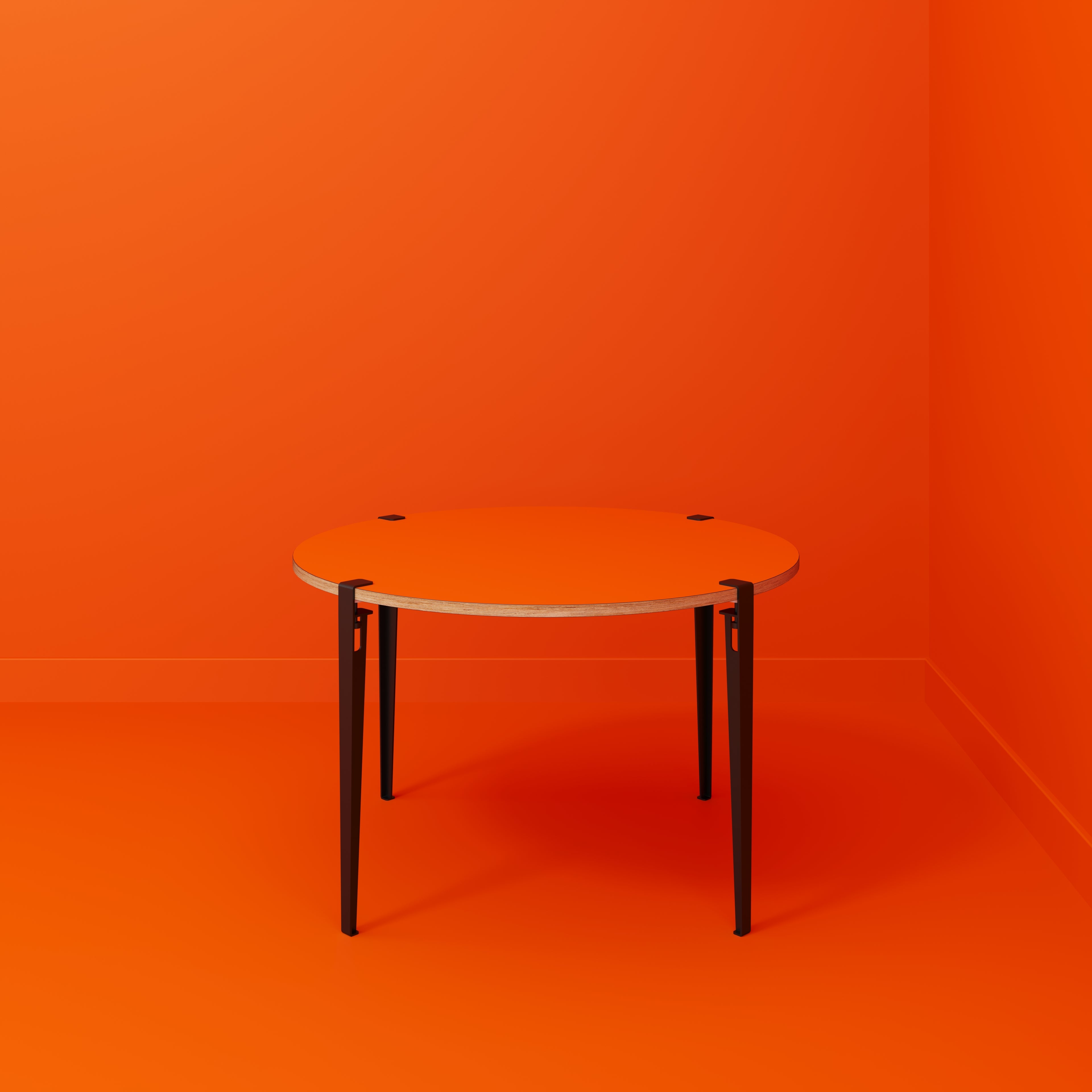 Round Table with Black Tiptoe Legs - Formica Levante Orange - 1200(dia) x 750(h)
