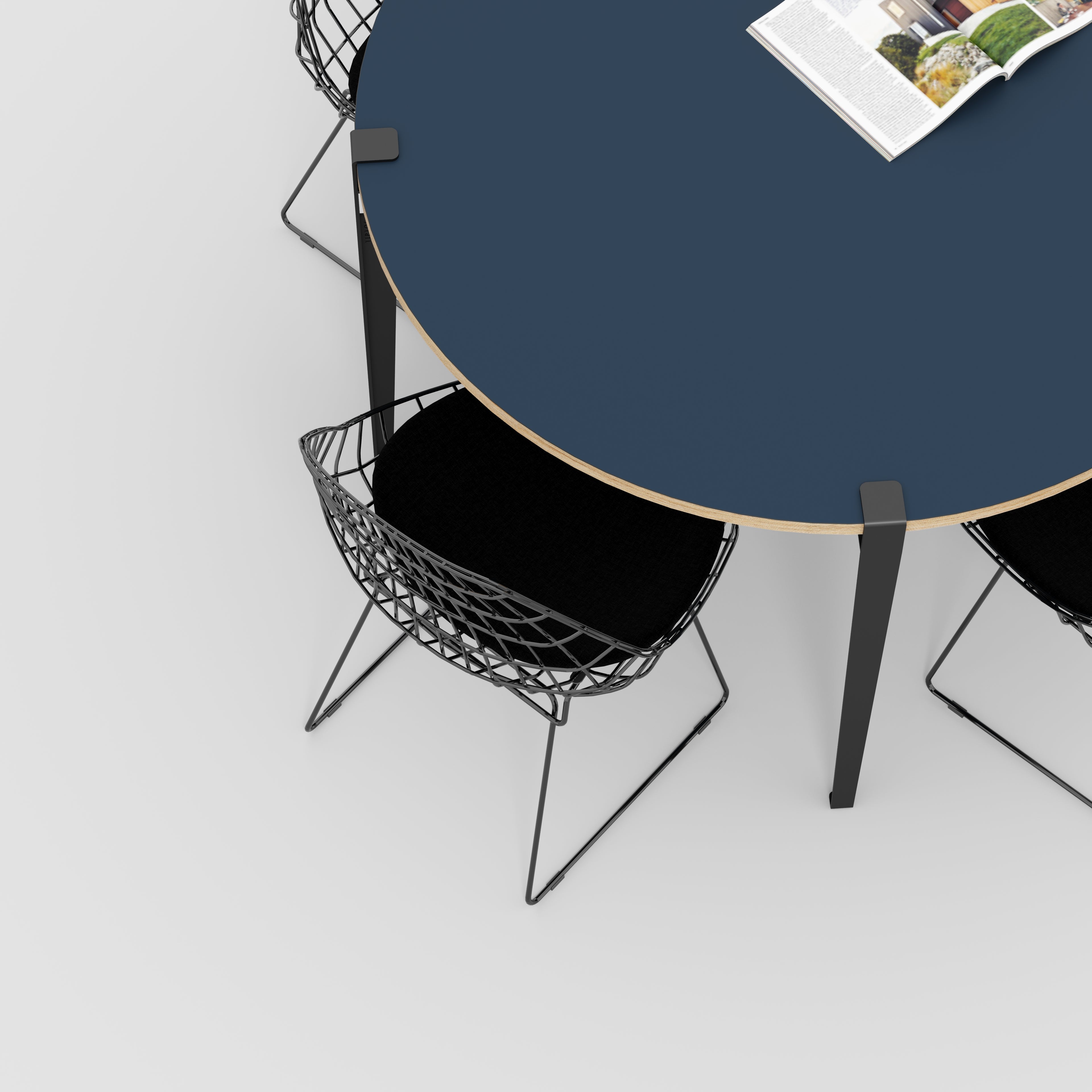 Round Table with Black Tiptoe Legs - Formica Night Sea Blue - 1200(dia) x 750(h)
