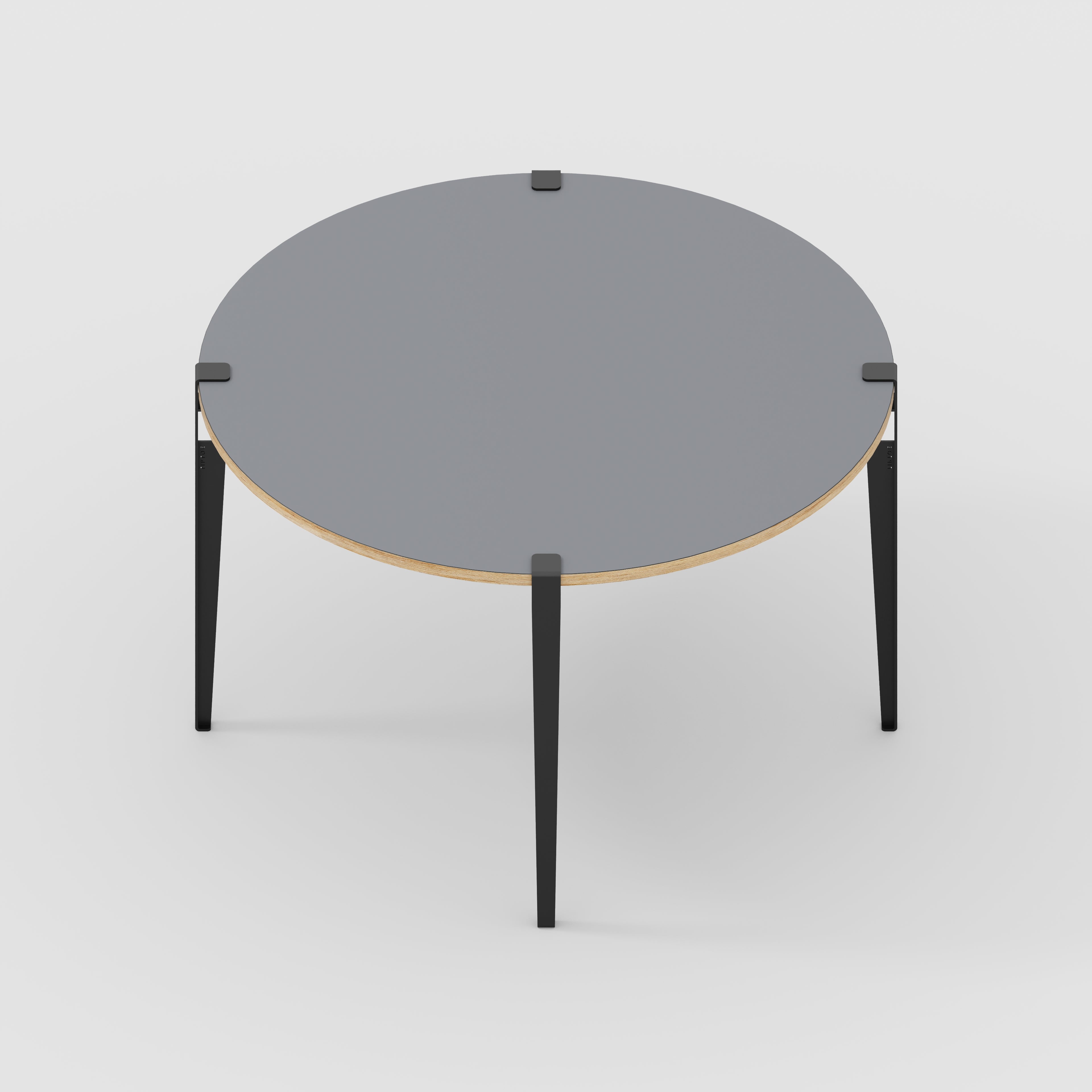 Round Table with Black Tiptoe Legs - Formica Tornado Grey - 1200(dia) x 750(h)