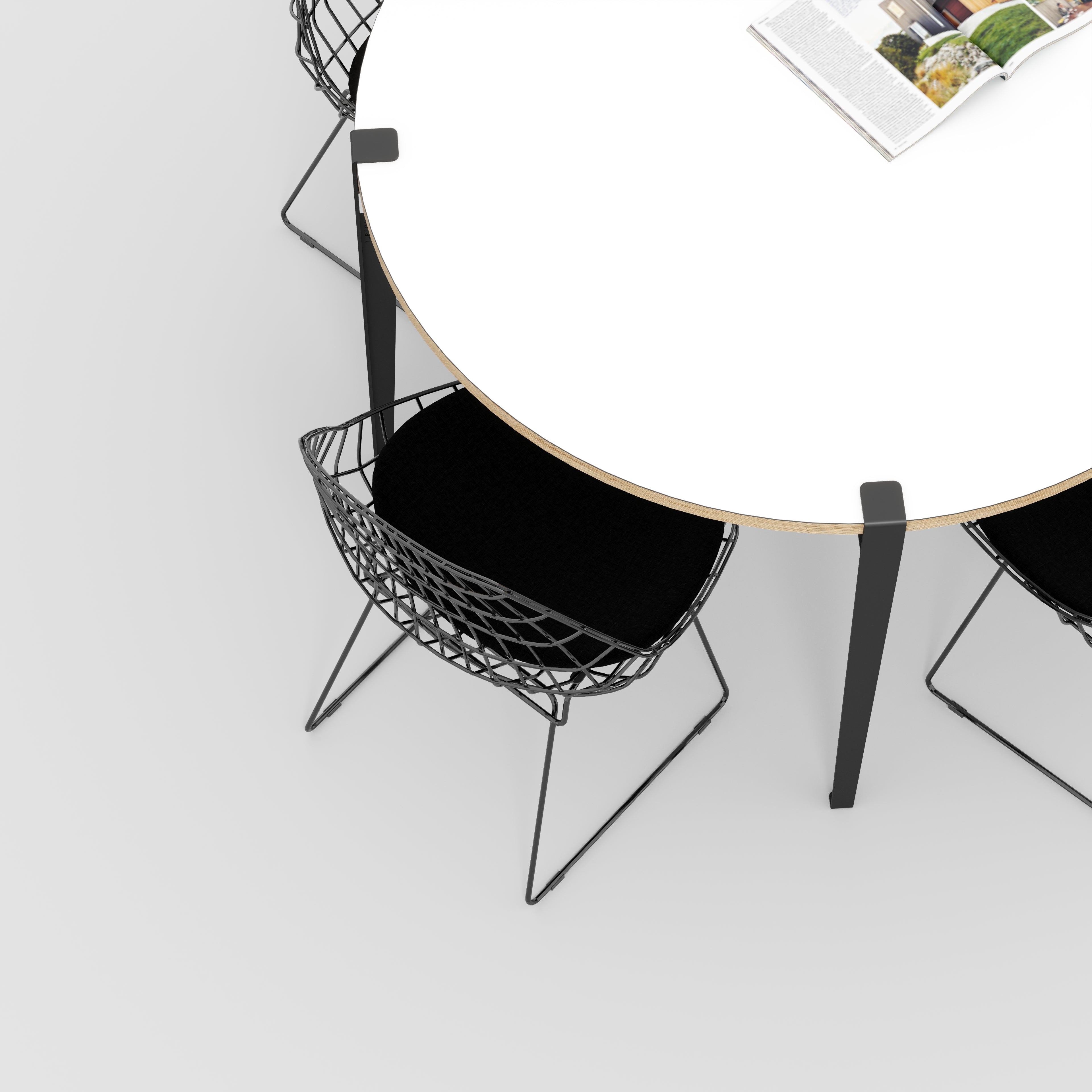 Round Table with Black Tiptoe Legs - Formica White - 1200(dia) x 750(h)