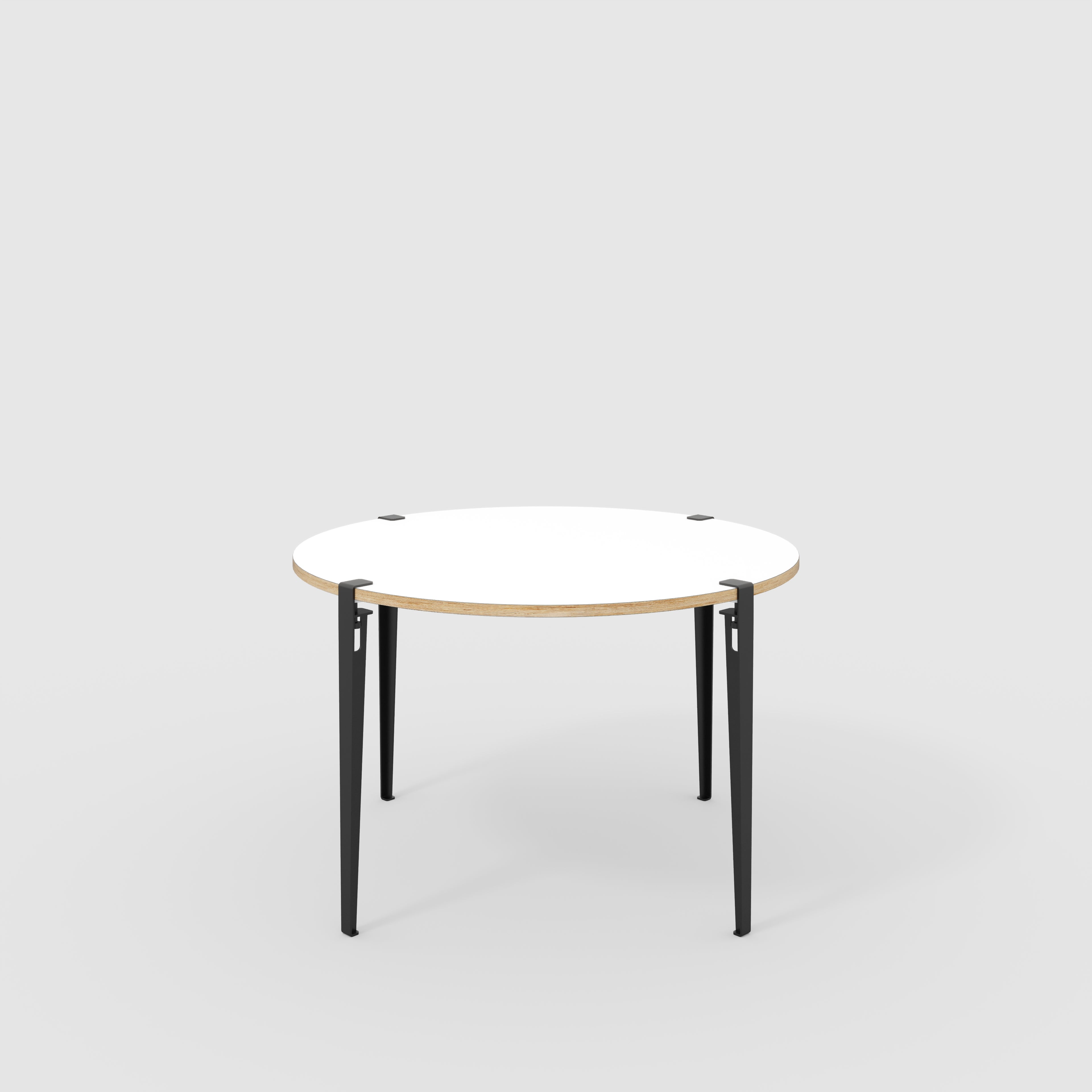 Round Table with Black Tiptoe Legs - Formica White - 1200(dia) x 750(h)
