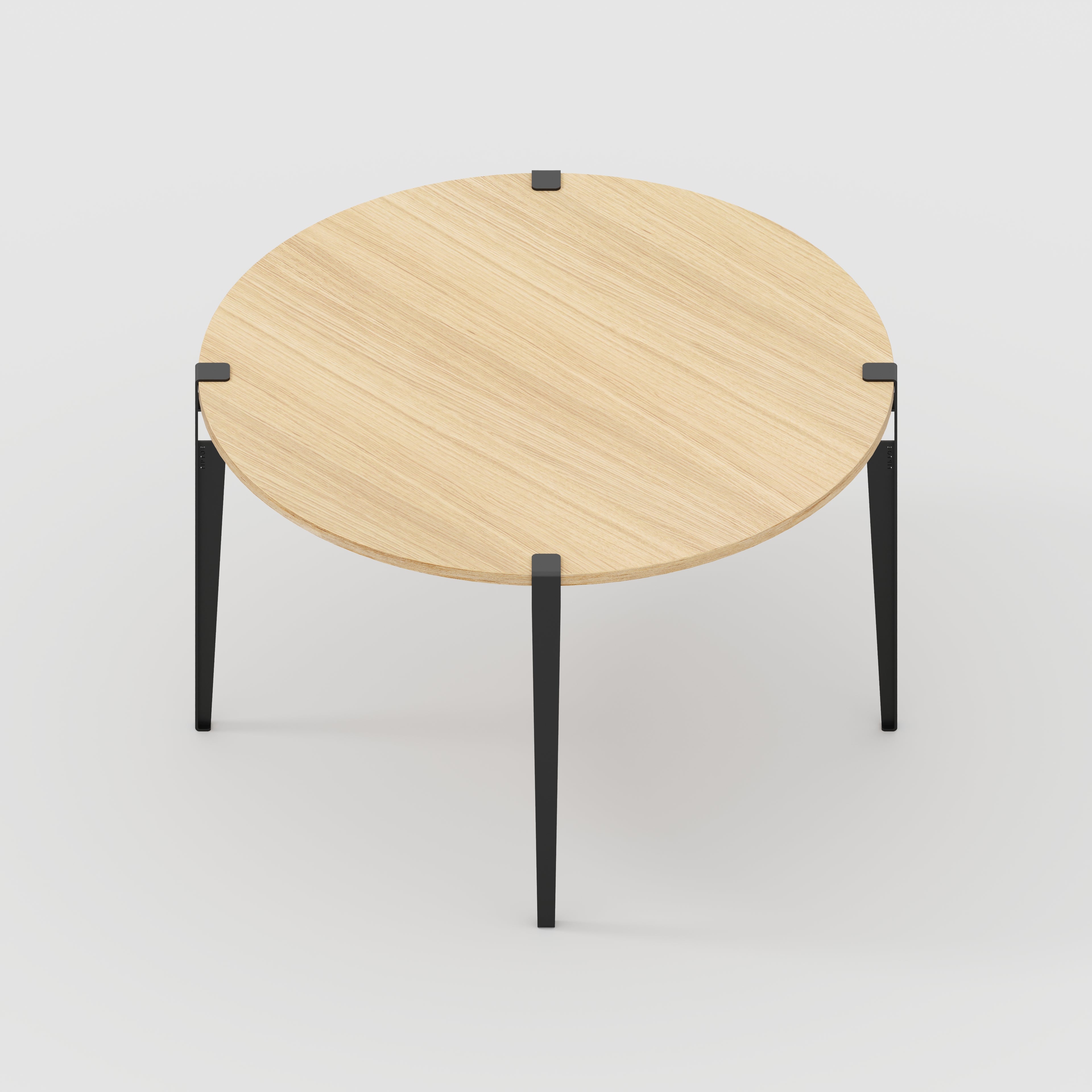 Round Table with Black Tiptoe Legs - Plywood Oak - 1200(dia) x 750(h)