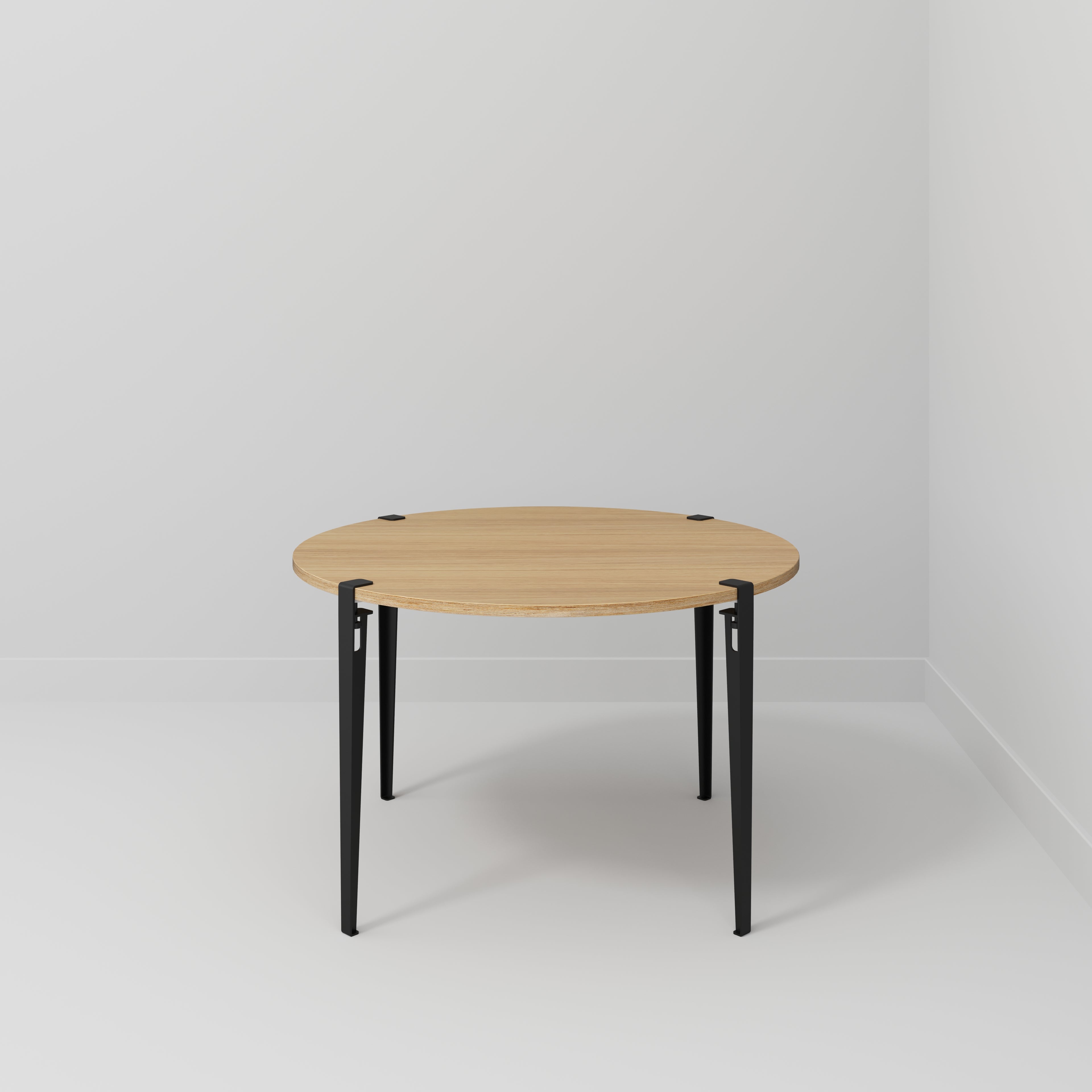 Round Table with Black Tiptoe Legs - Plywood Oak - 1200(dia) x 750(h)