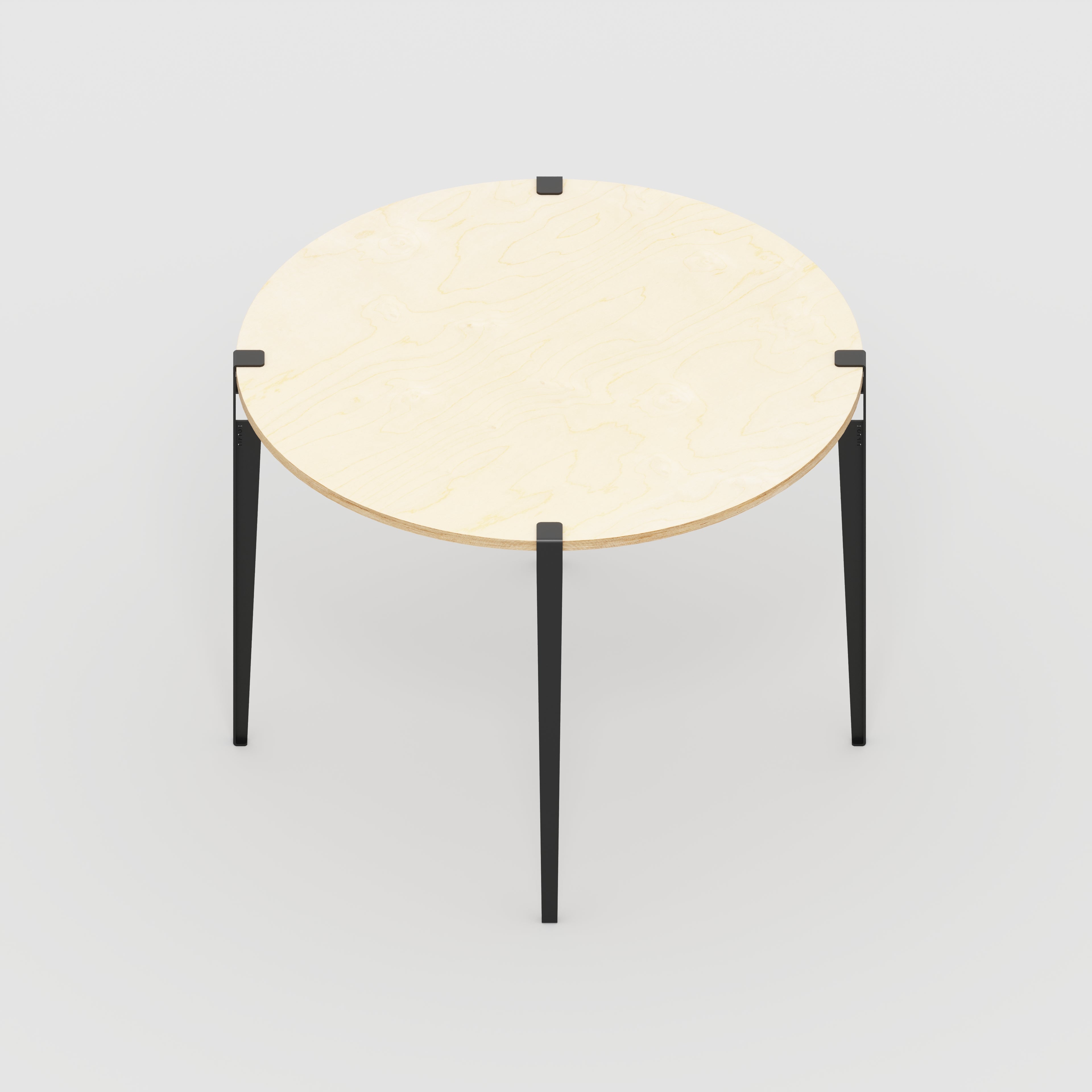 Round Table with Black Tiptoe Legs - Plywood Birch - 1200(dia) x 900(h)