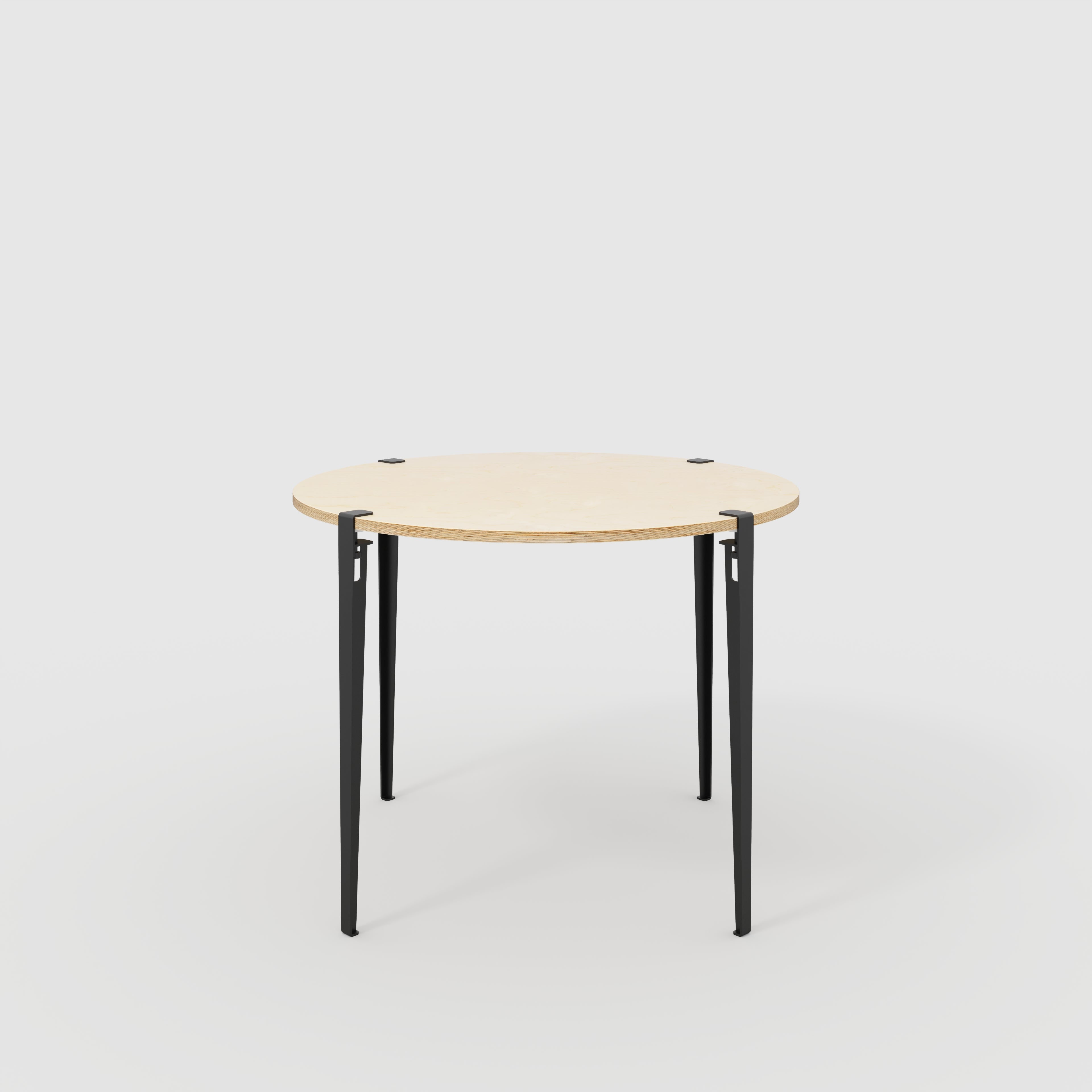 Round Table with Black Tiptoe Legs - Plywood Birch - 1200(dia) x 900(h)