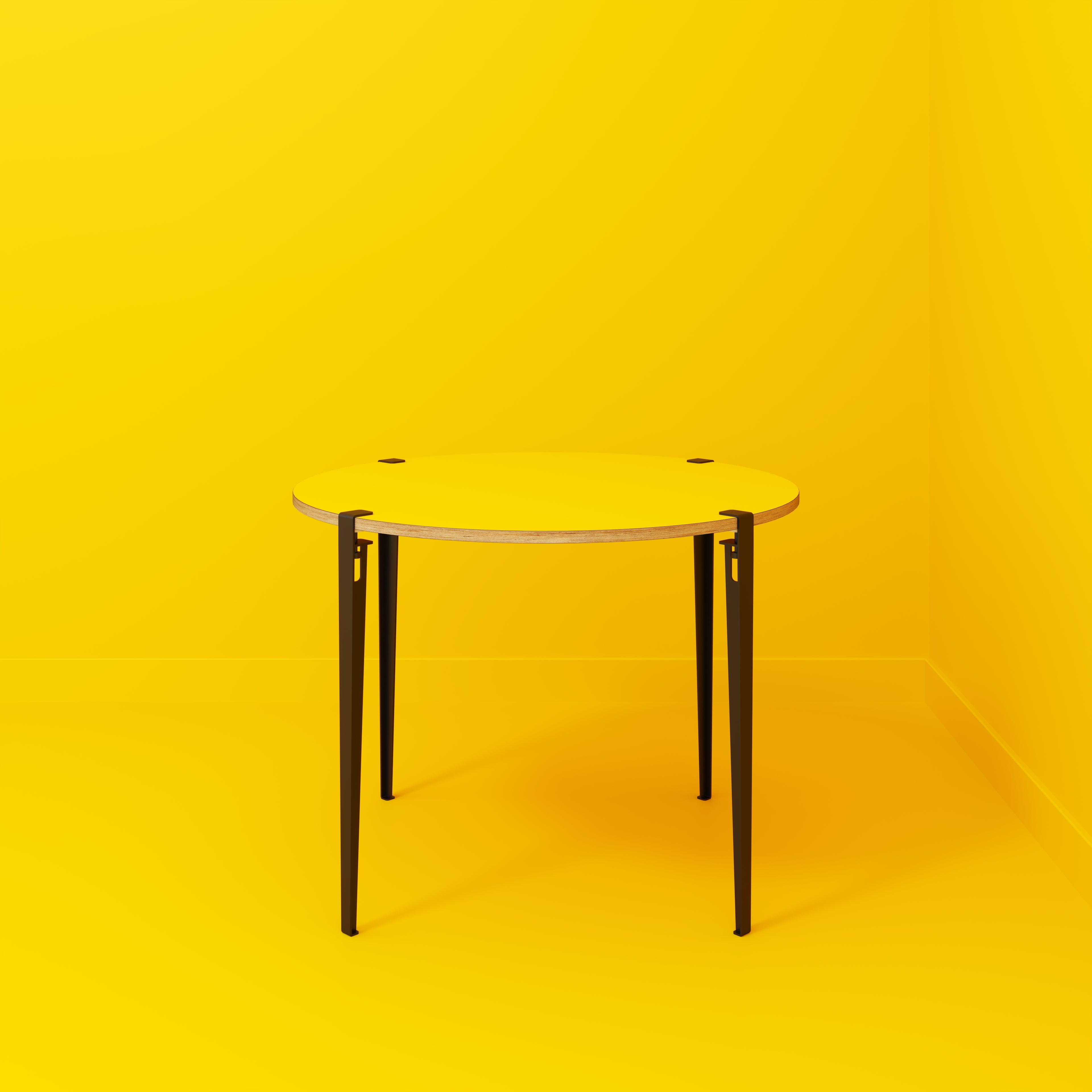 Round Table with Black Tiptoe Legs - Formica Chrome Yellow - 1200(dia) x 900(h)
