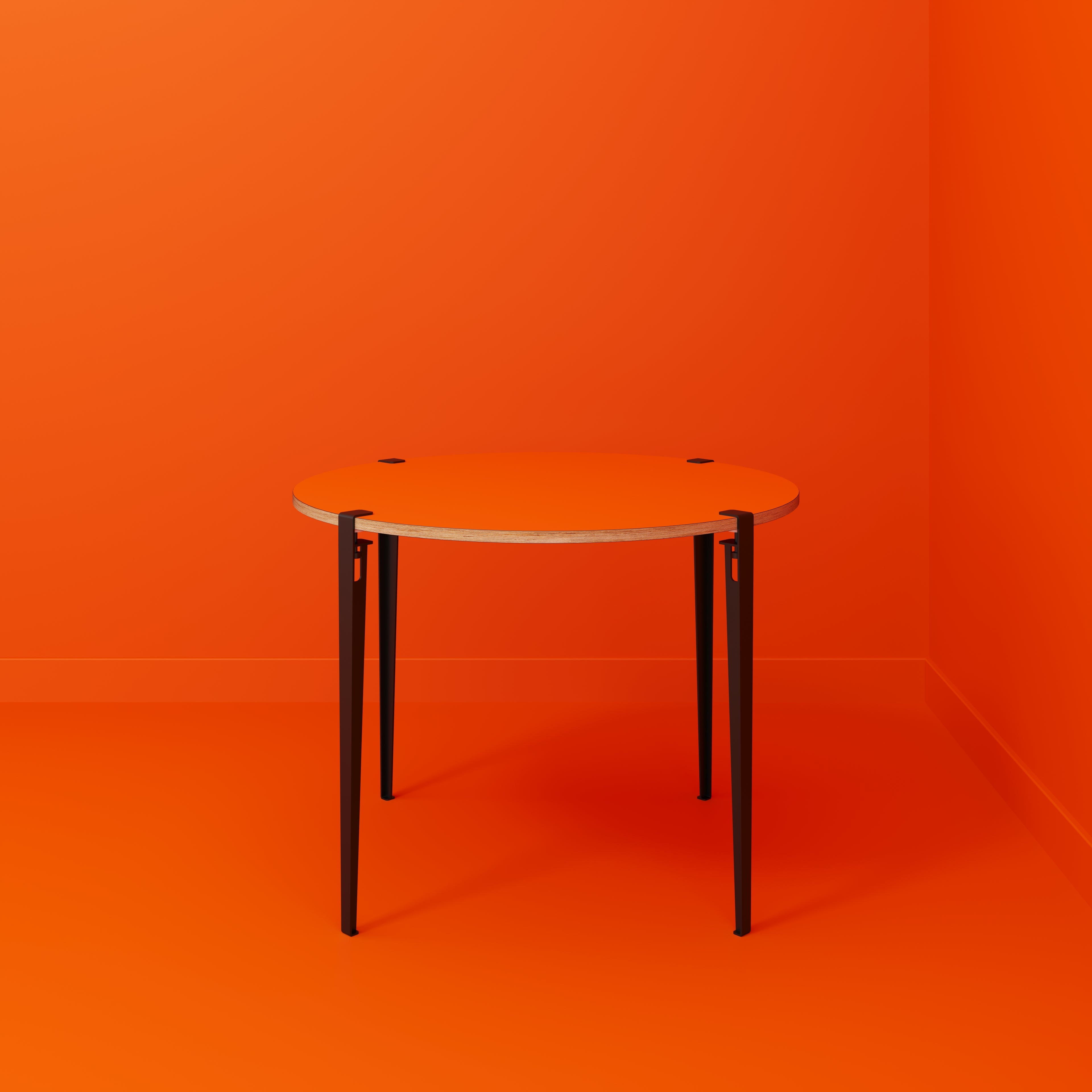 Round Table with Black Tiptoe Legs - Formica Levante Orange - 1200(dia) x 900(h)