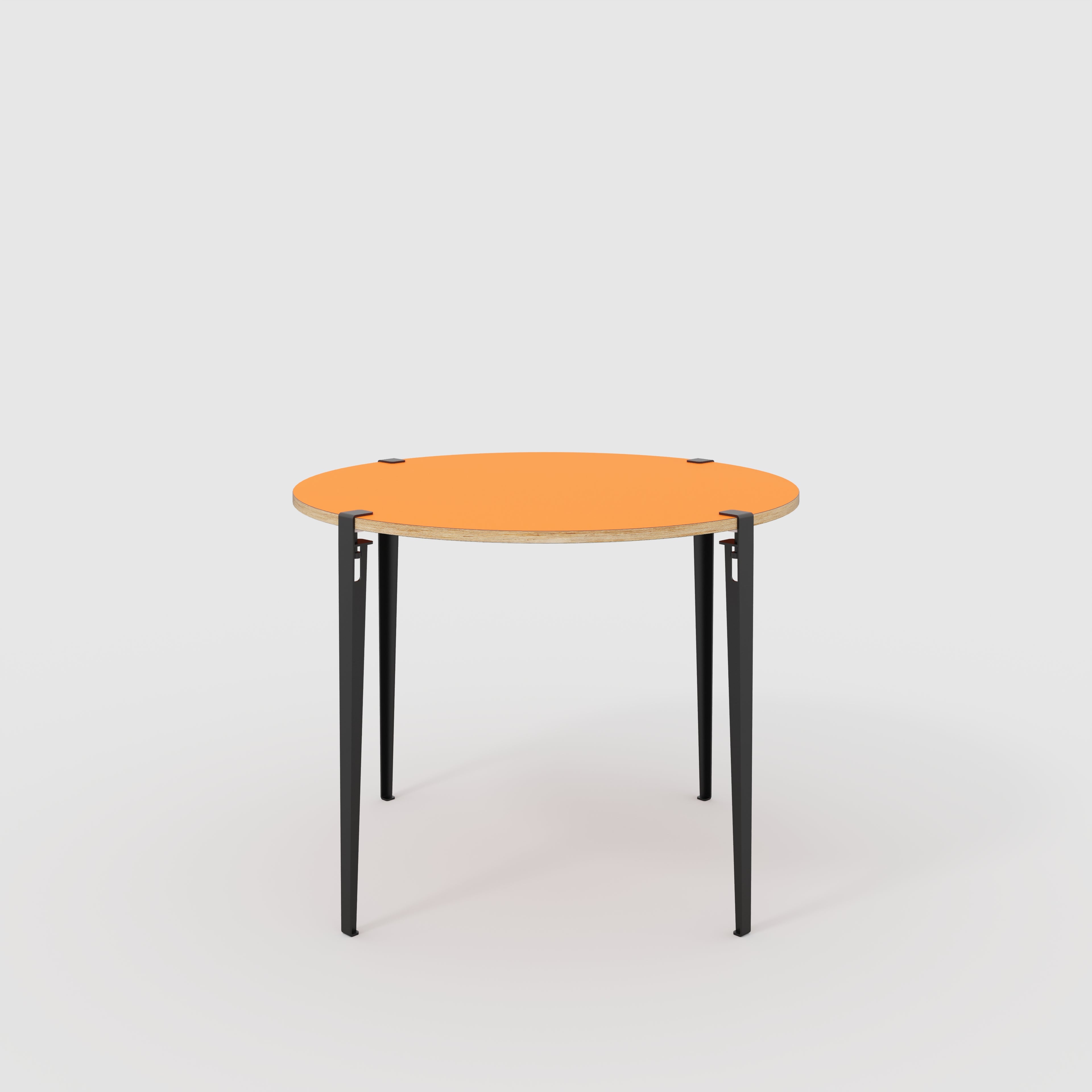 Round Table with Black Tiptoe Legs - Formica Levante Orange - 1200(dia) x 900(h)
