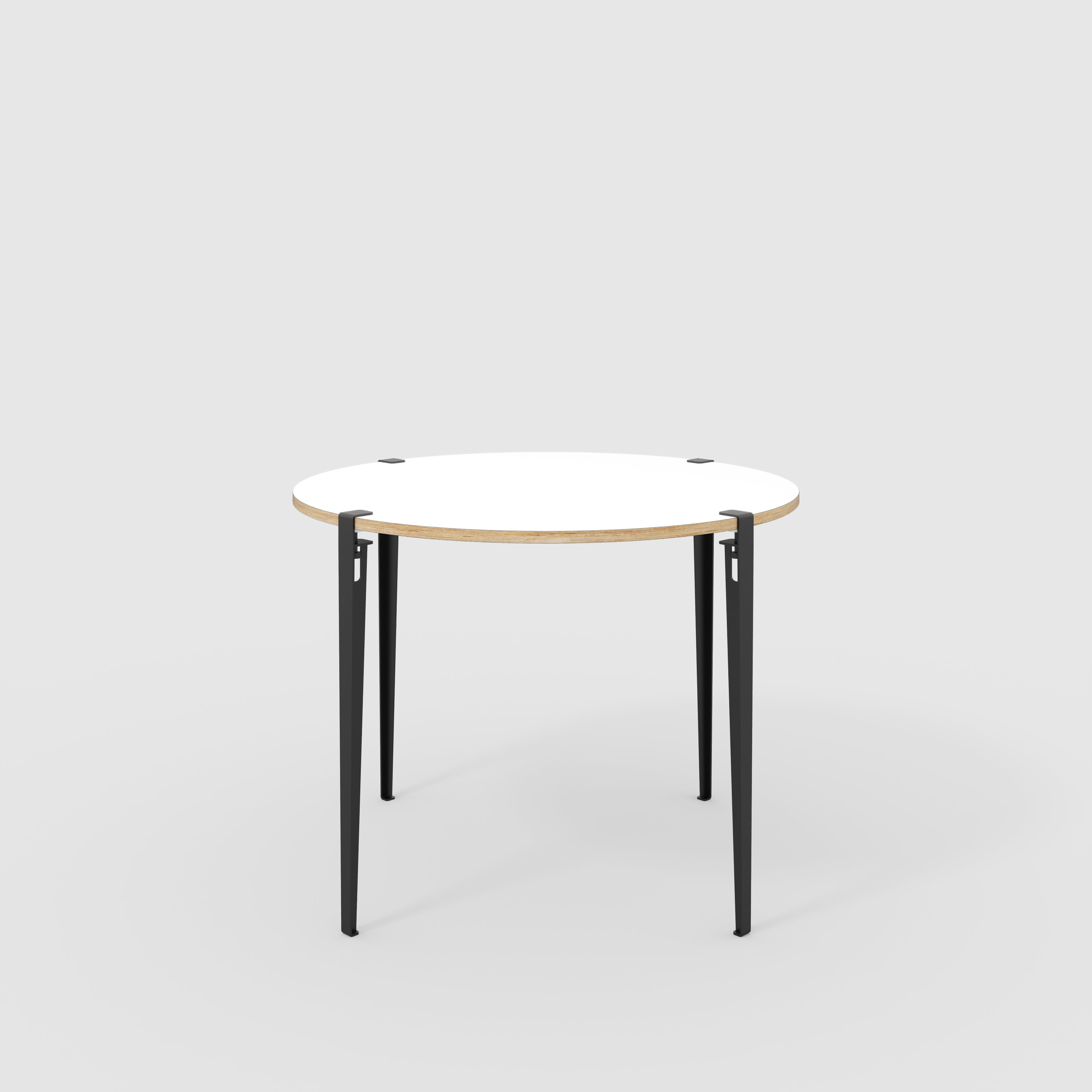 Round Table with Black Tiptoe Legs - Formica White - 1200(dia) x 900(h)