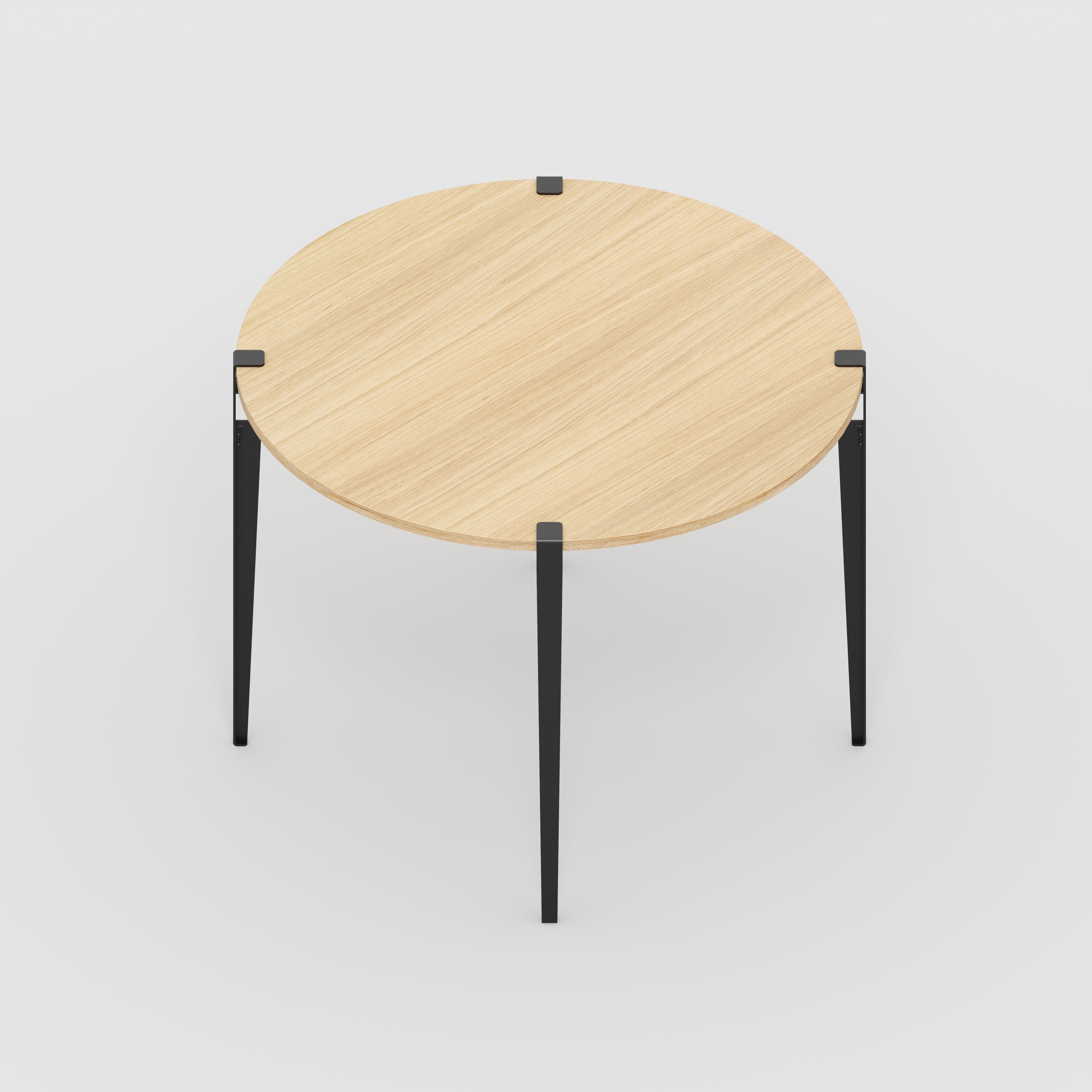 Round Table with Black Tiptoe Legs - Plywood Oak - 1200(dia) x 900(h)
