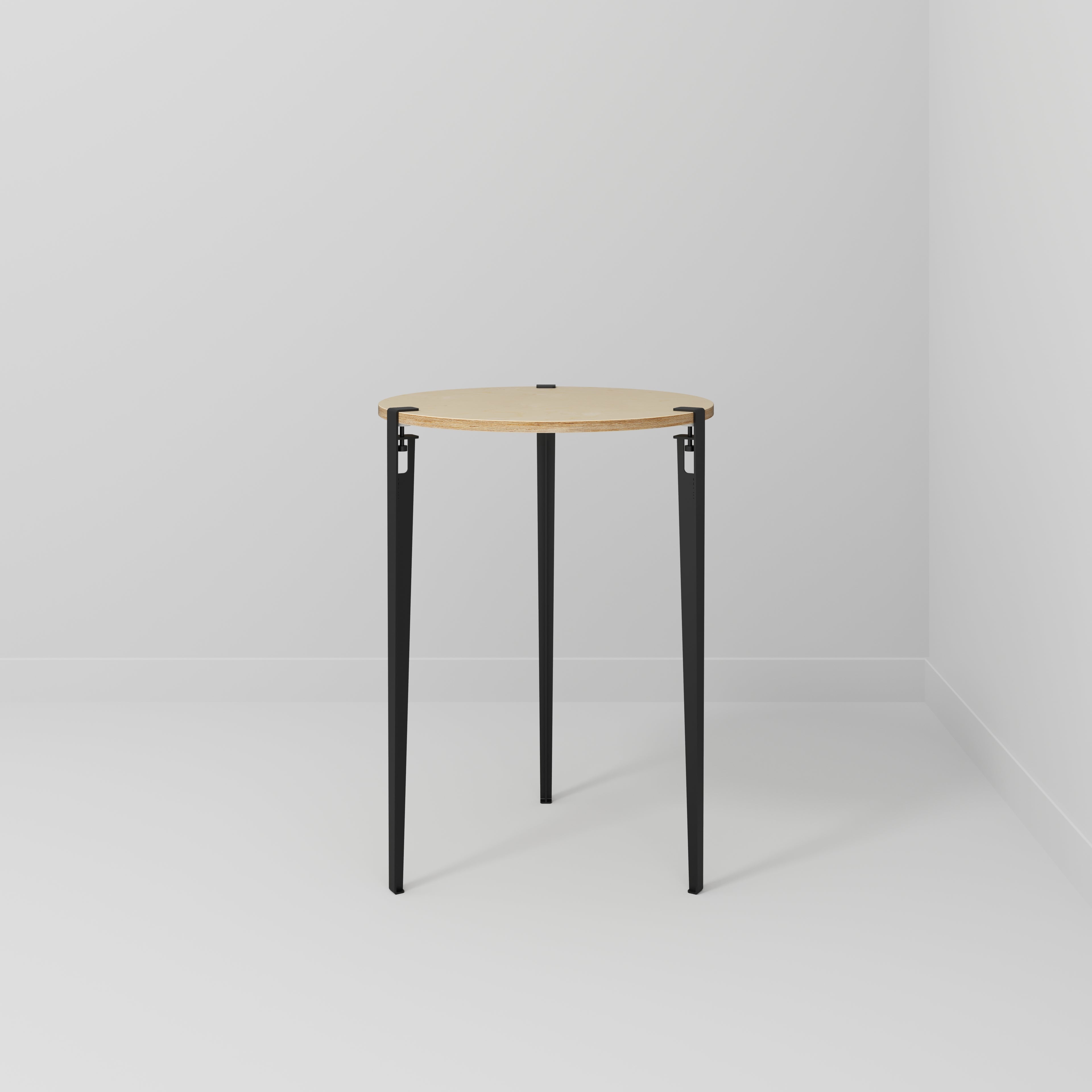 Round Table with Black Tiptoe Legs - Plywood Birch - 800(dia) x 1100(h)