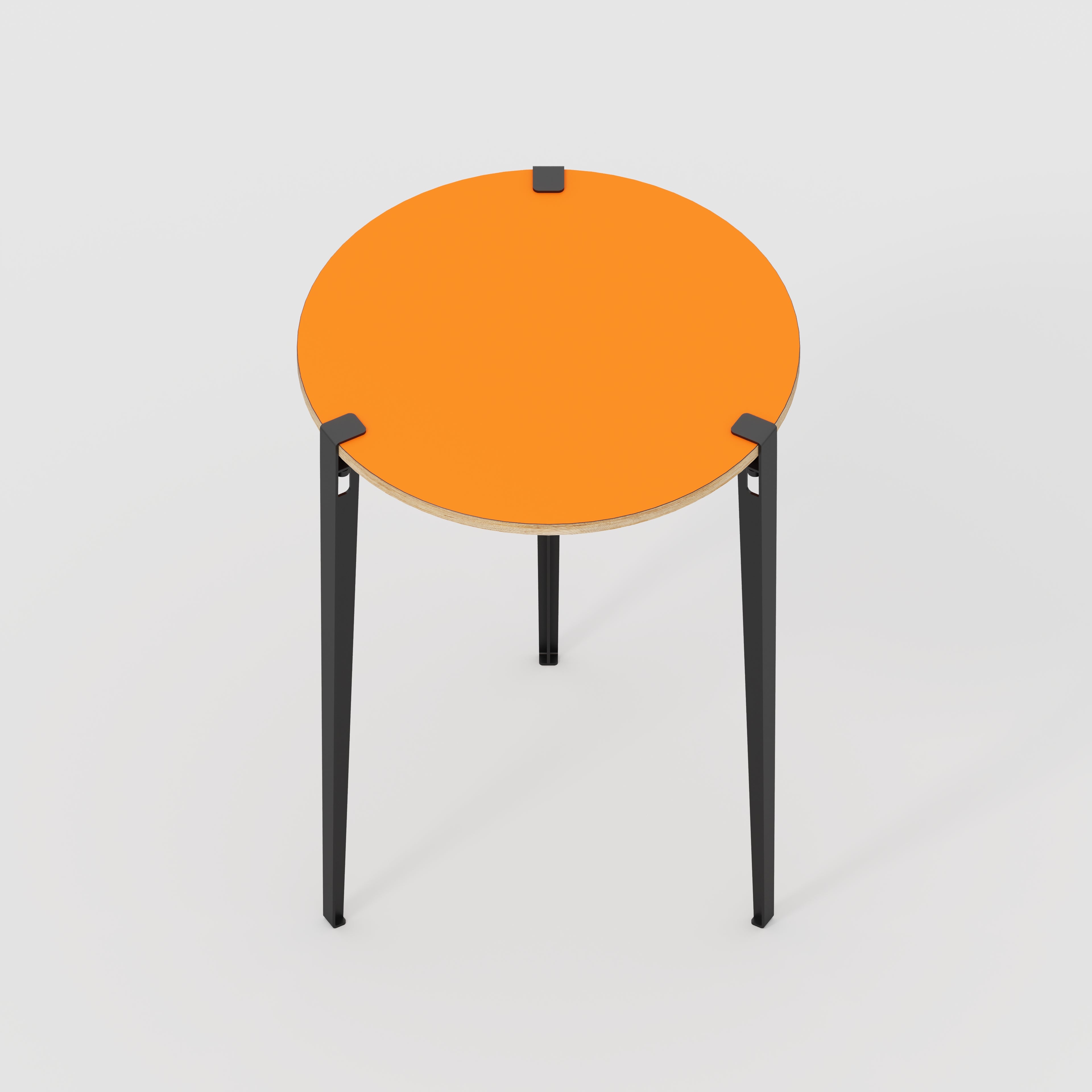 Round Table with Black Tiptoe Legs - Formica Levante Orange - 800(dia) x 1100(h)