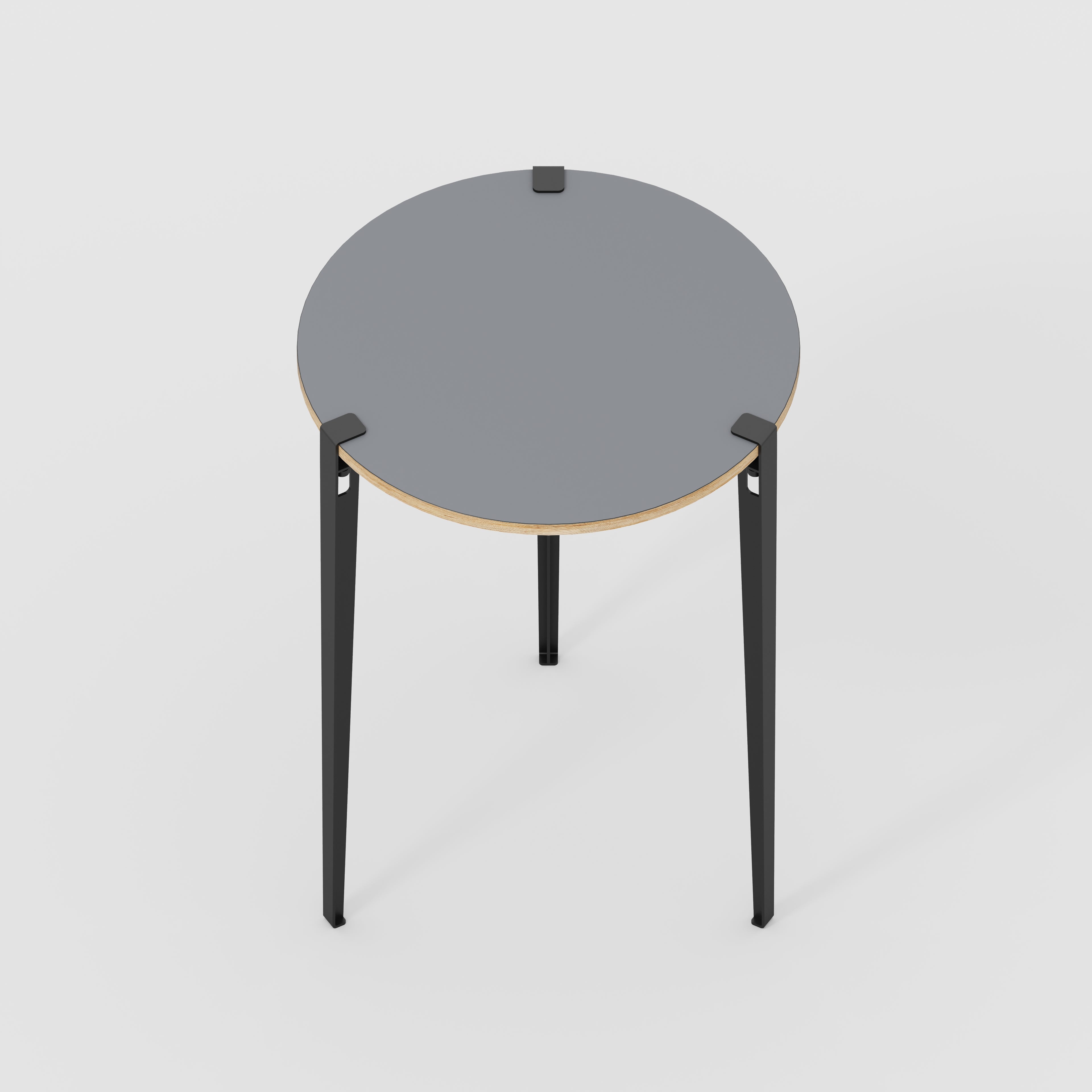 Round Table with Black Tiptoe Legs - Formica Tornado Grey - 800(dia) x 1100(h)