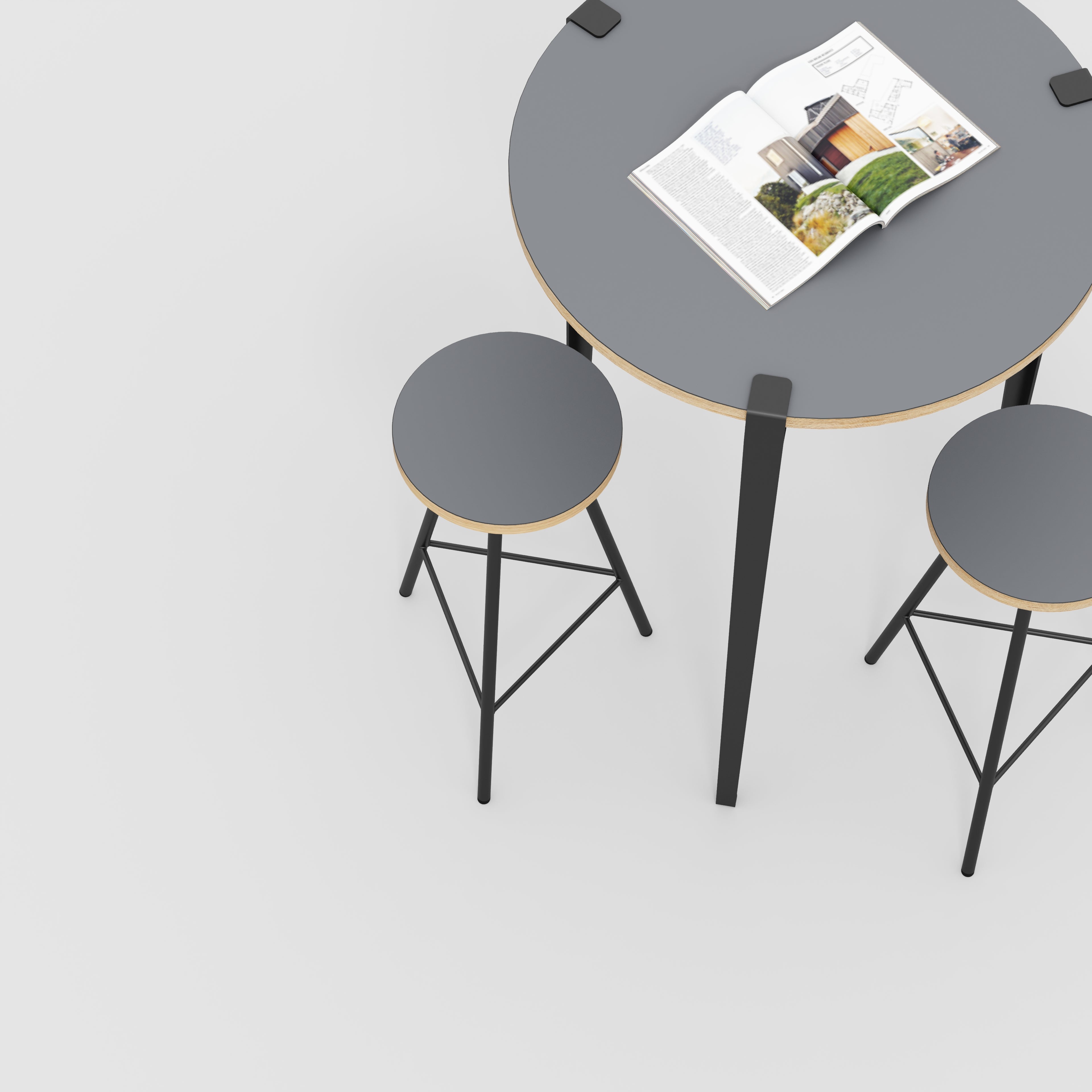 Round Table with Black Tiptoe Legs - Formica Tornado Grey - 800(dia) x 1100(h)