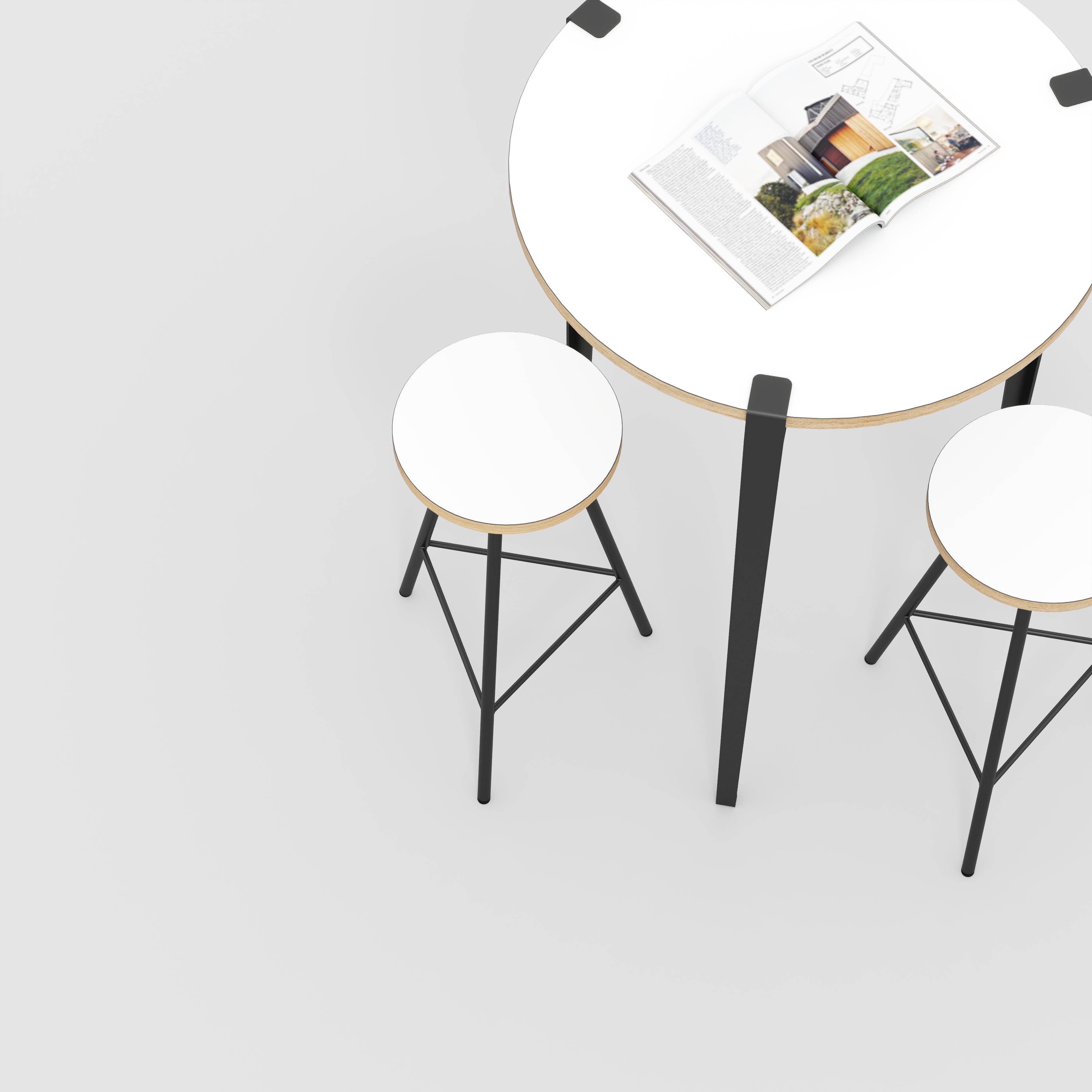Round Table with Black Tiptoe Legs - Formica White - 800(dia) x 1100(h)
