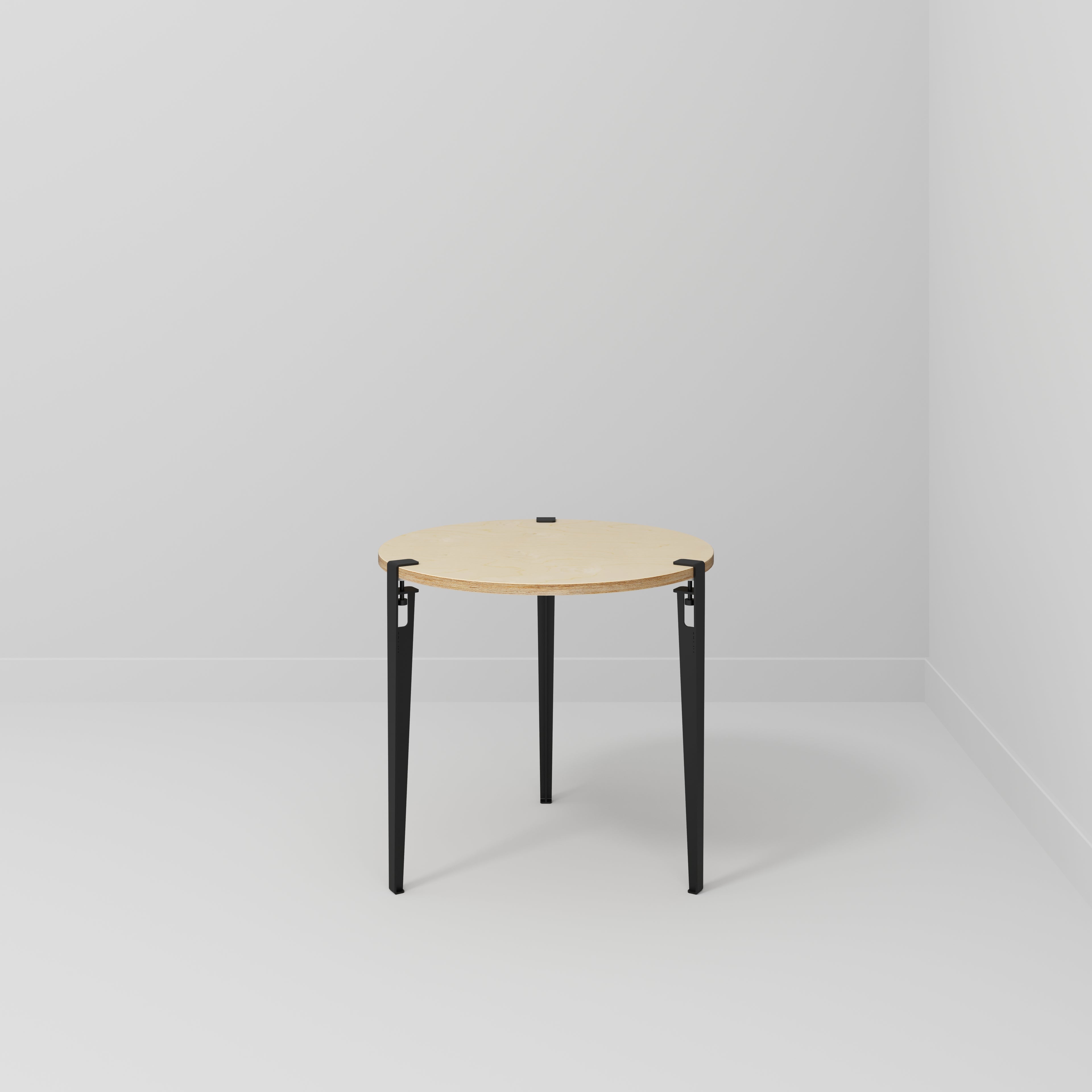 Round Table with Black Tiptoe Legs - Plywood Birch - 800(dia) x 750(h)