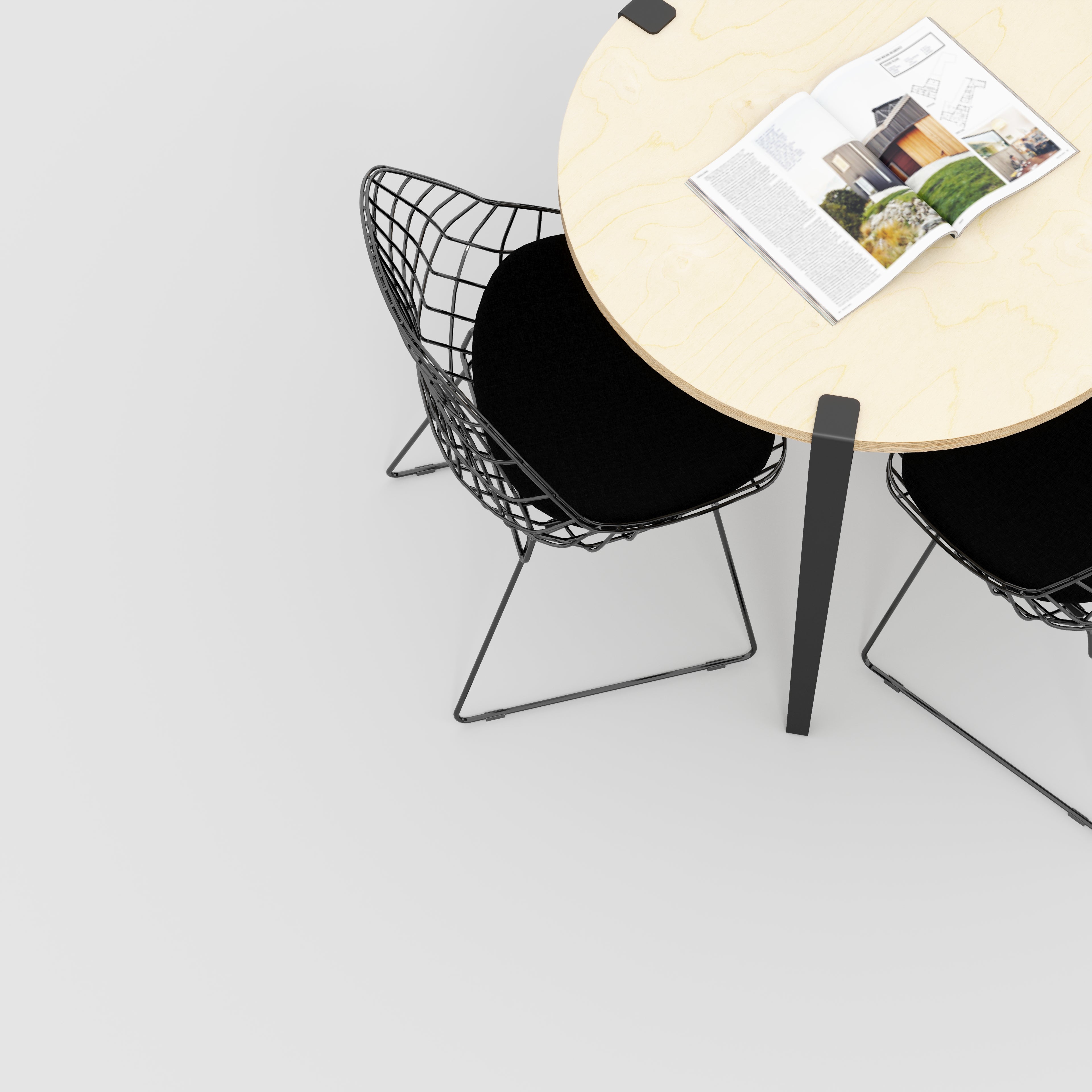 Round Table with Black Tiptoe Legs - Plywood Birch - 800(dia) x 750(h)