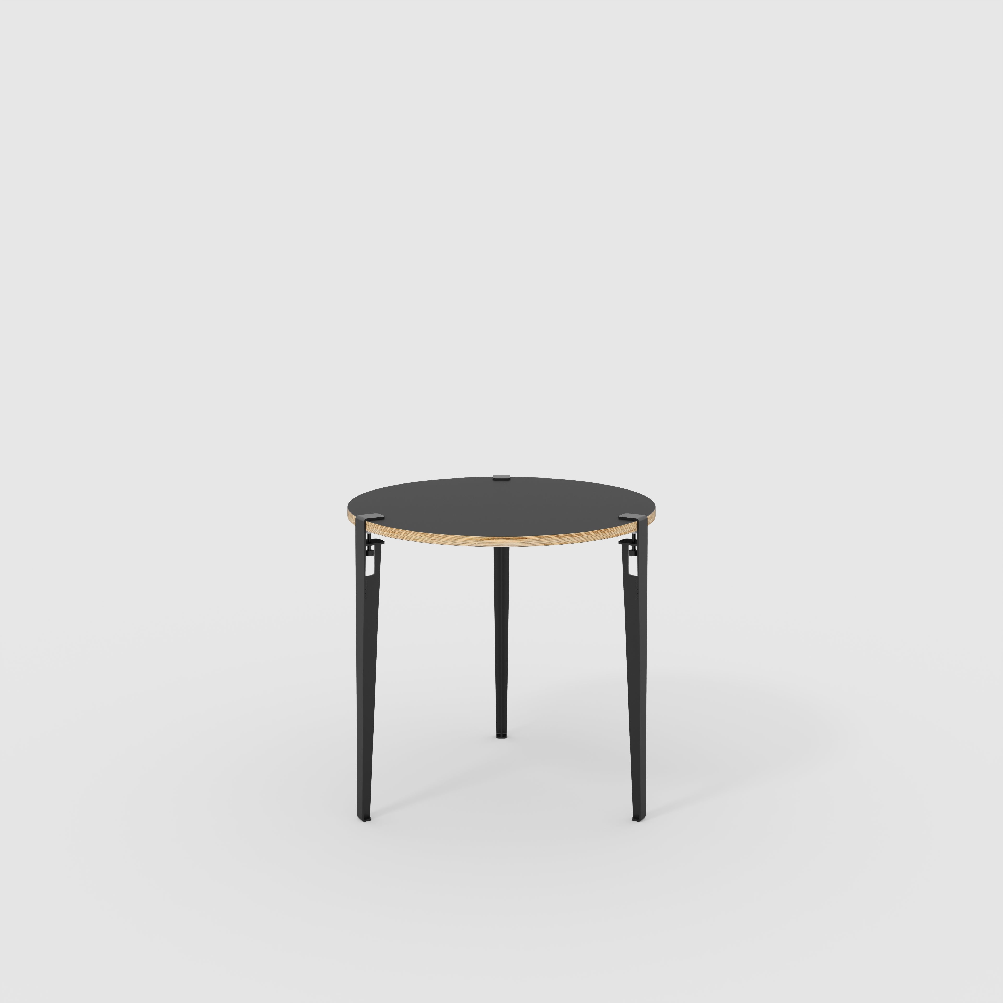 Round Table with Black Tiptoe Legs - Formica Diamond Black - 800(dia) x 750(h)