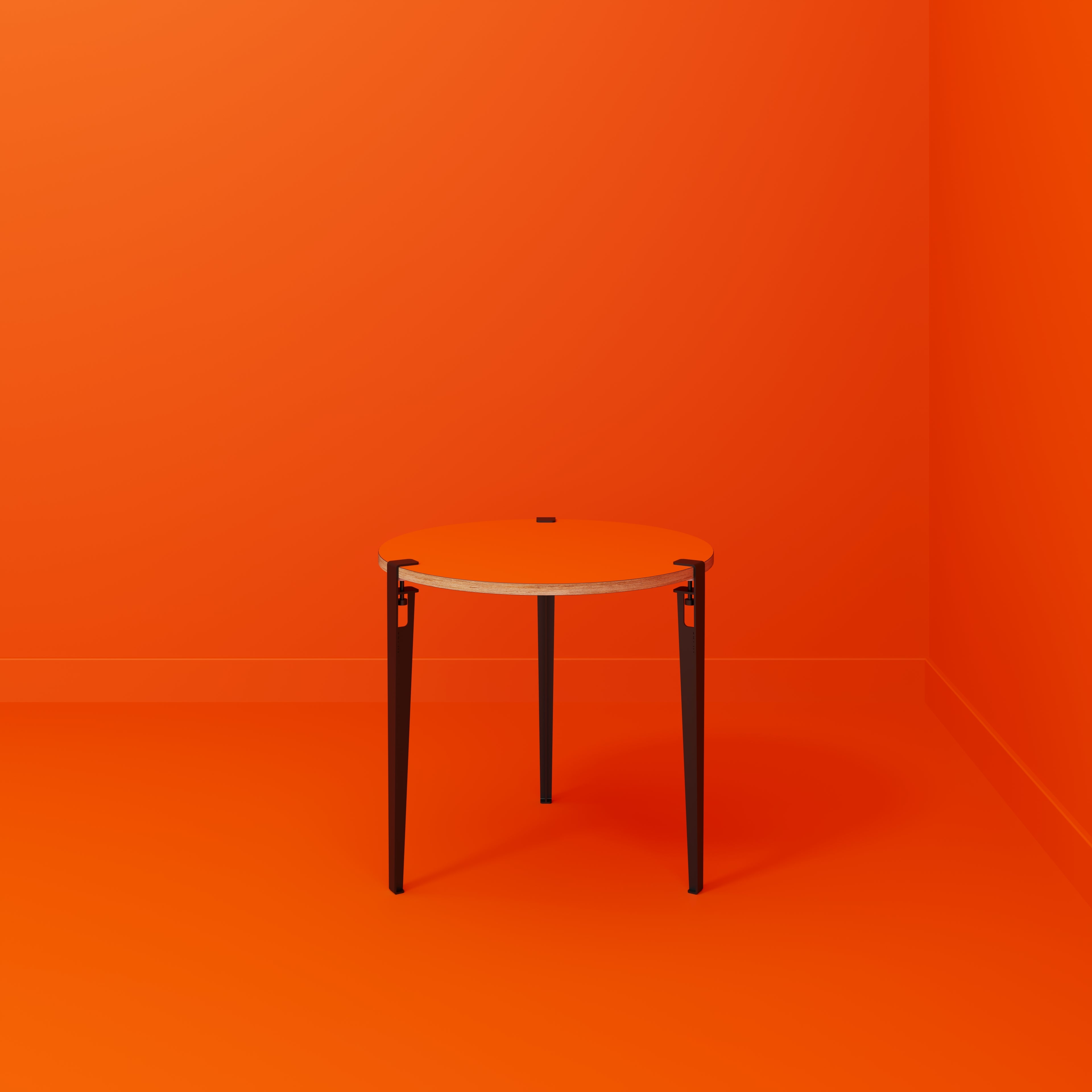 Round Table with Black Tiptoe Legs - Formica Levante Orange - 800(dia) x 750(h)