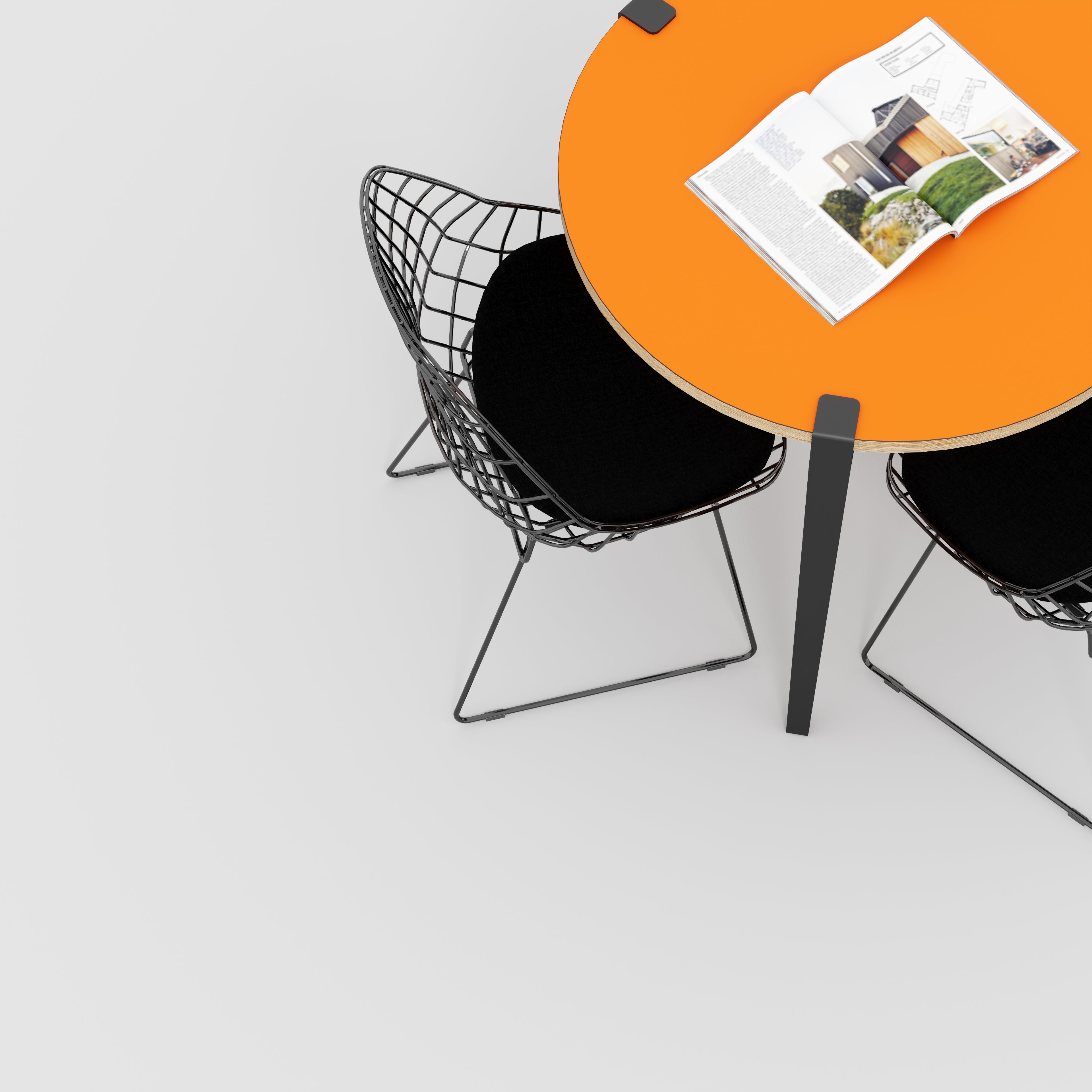 Round Table with Black Tiptoe Legs - Formica Levante Orange - 800(dia) x 750(h)