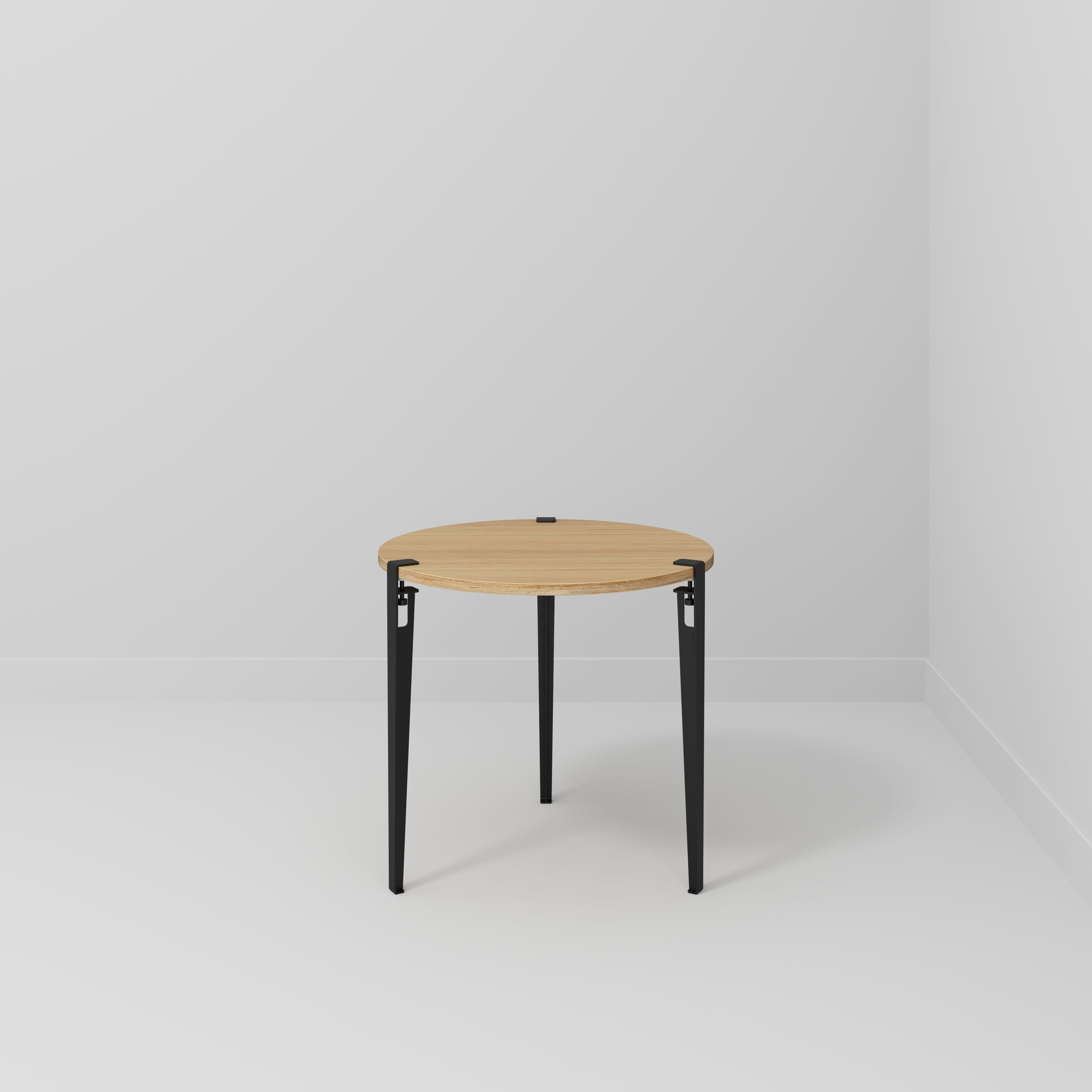 Round Table with Black Tiptoe Legs - Plywood Oak - 800(dia) x 750(h)