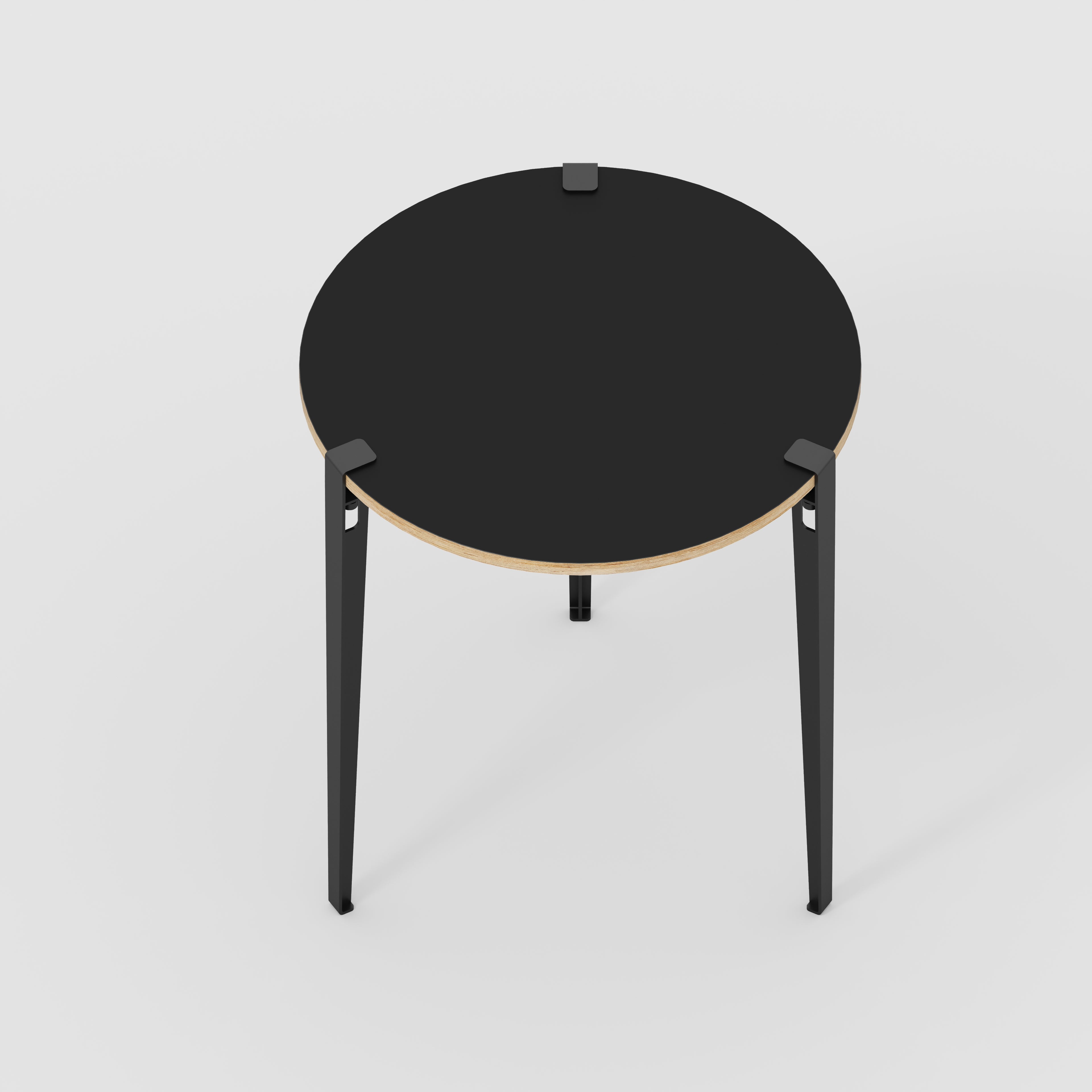 Round Table with Black Tiptoe Legs - Formica Diamond Black - 800(dia) x 900(h)