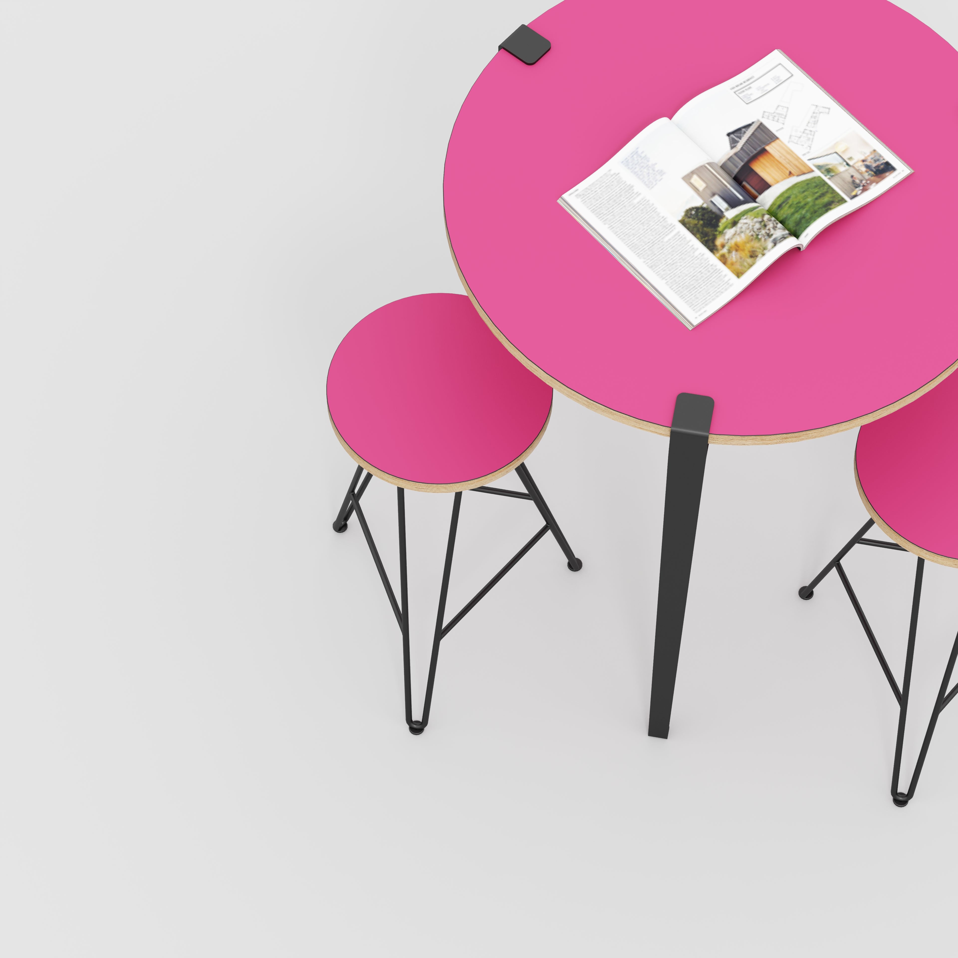 Round Table with Black Tiptoe Legs - Formica Juicy Pink - 800(dia) x 900(h)