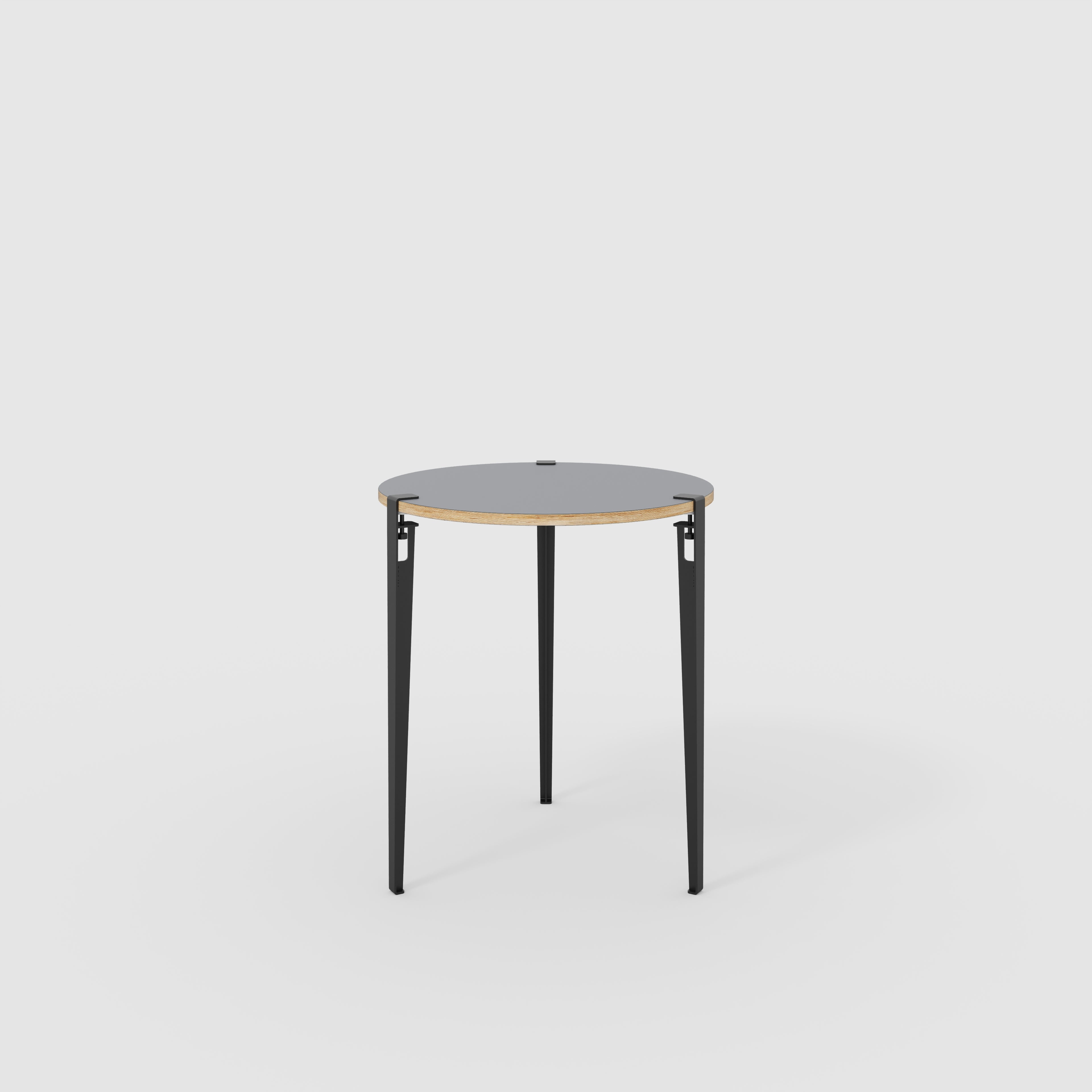 Round Table with Black Tiptoe Legs - Formica Tornado Grey - 800(dia) x 900(h)