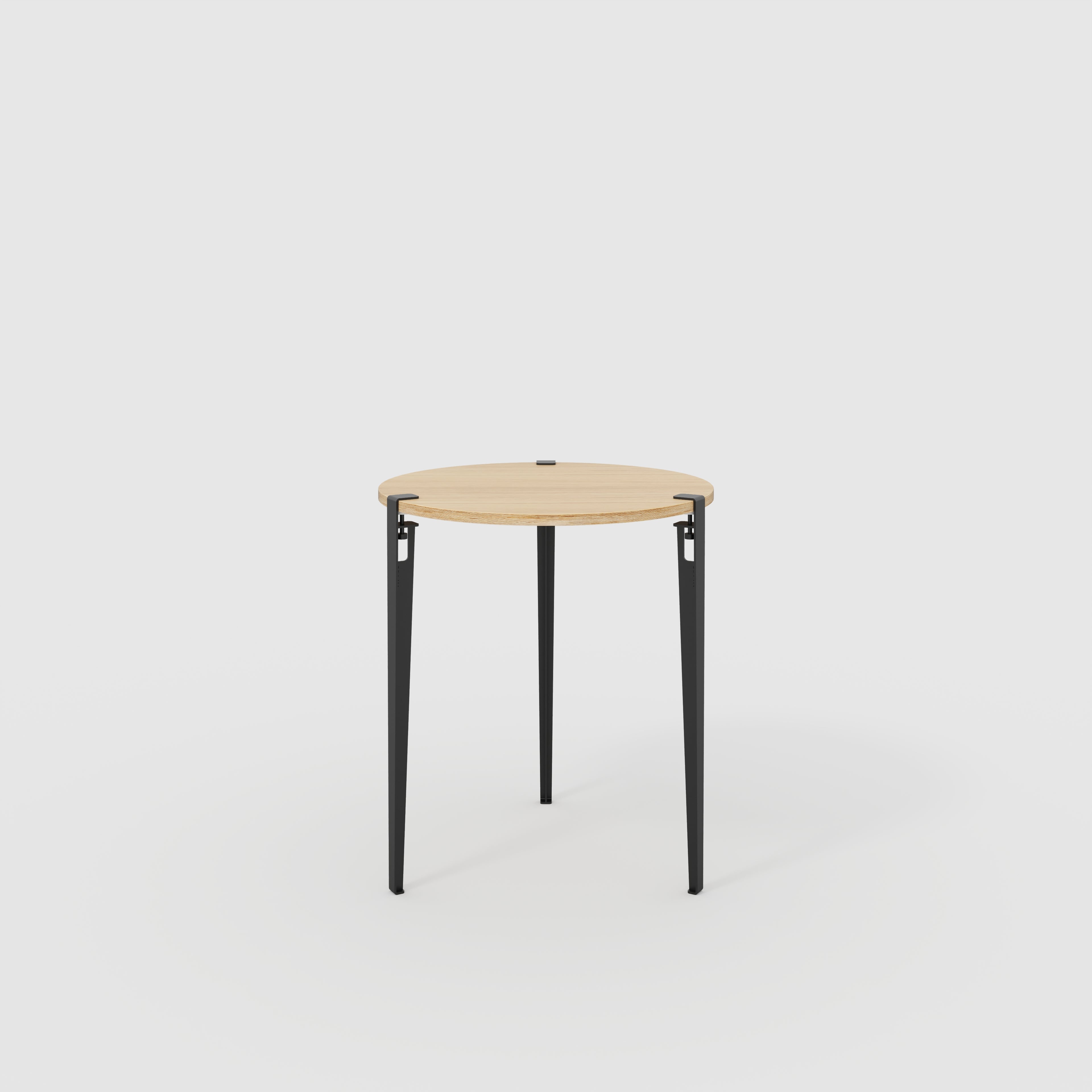 Round Table with Black Tiptoe Legs - Plywood Oak - 800(dia) x 900(h)