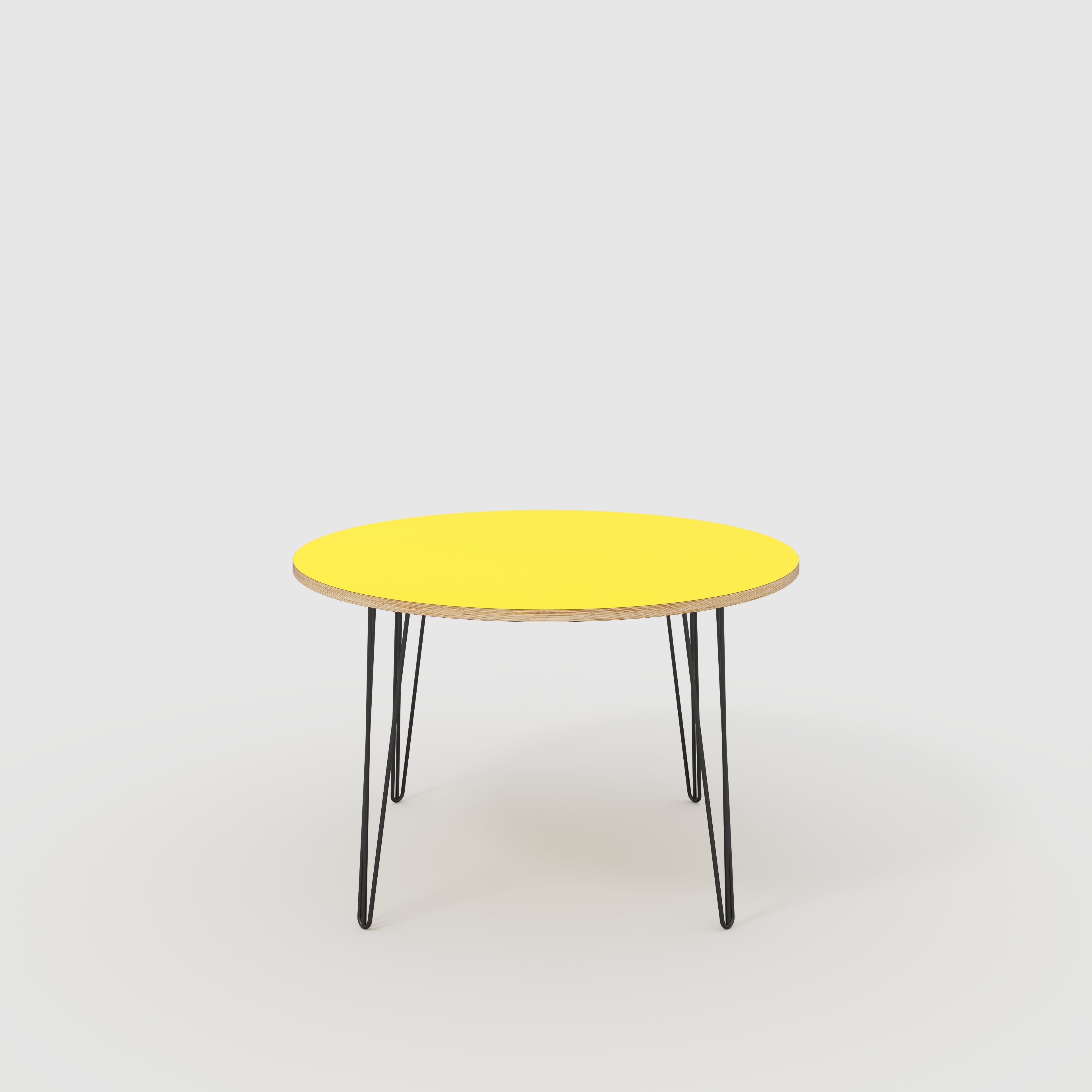 Round Table with Black Hairpin Legs - Formica Chrome Yellow - 1200(dia) x 735(h)