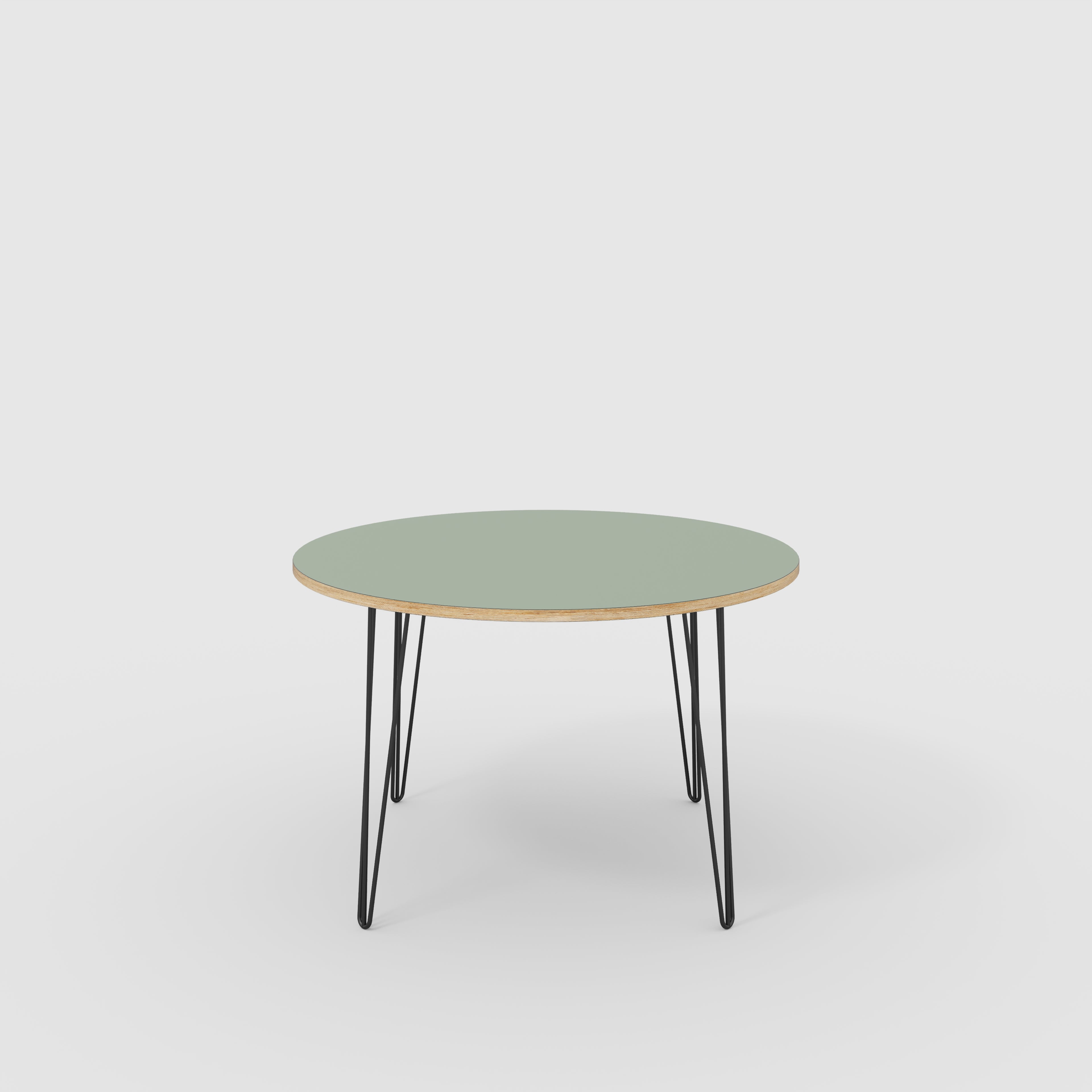 Round Table with Black Hairpin Legs - Formica Green Slate - 1200(dia) x 735(h)