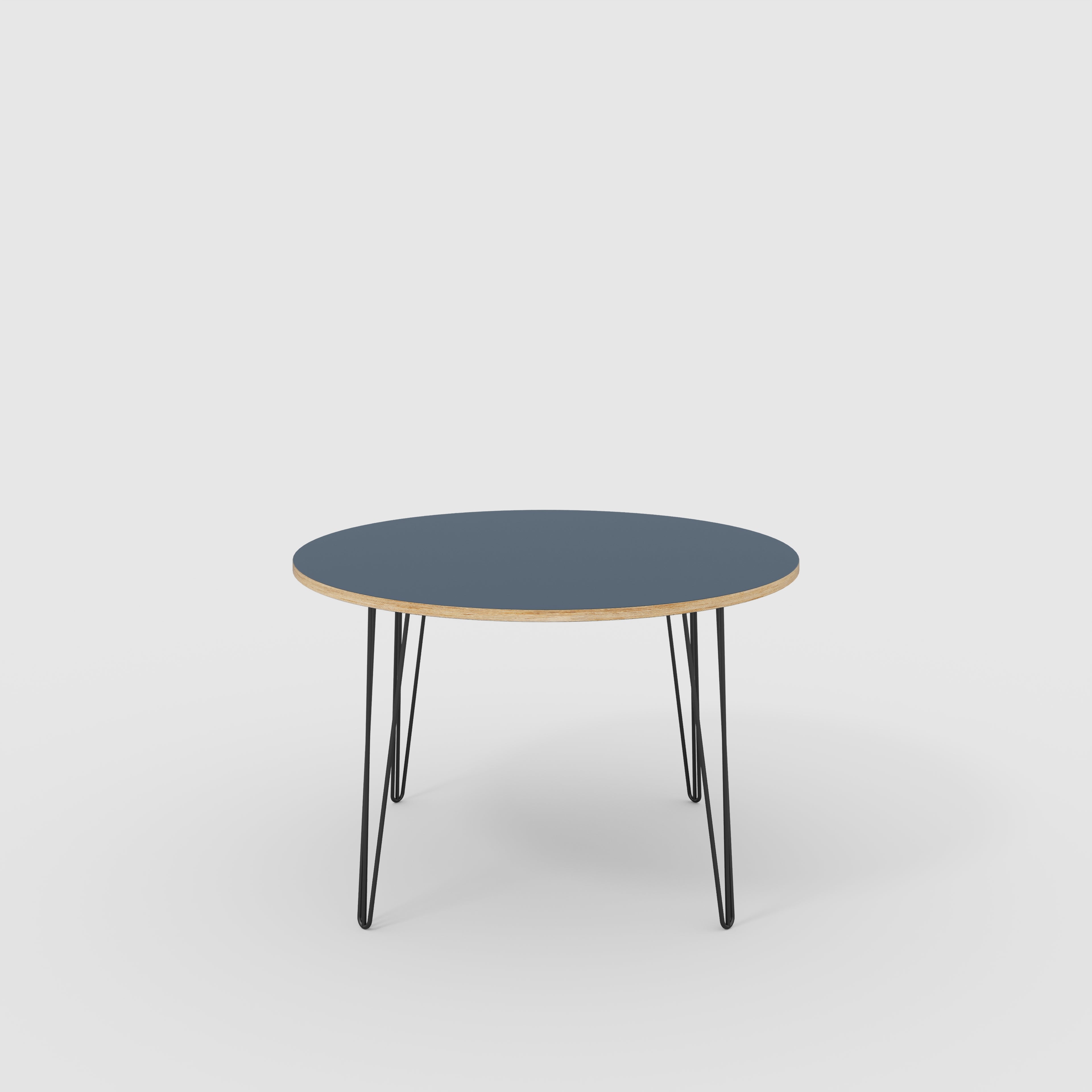 Round Table with Black Hairpin Legs - Formica Night Sea Blue - 1200(dia) x 735(h)