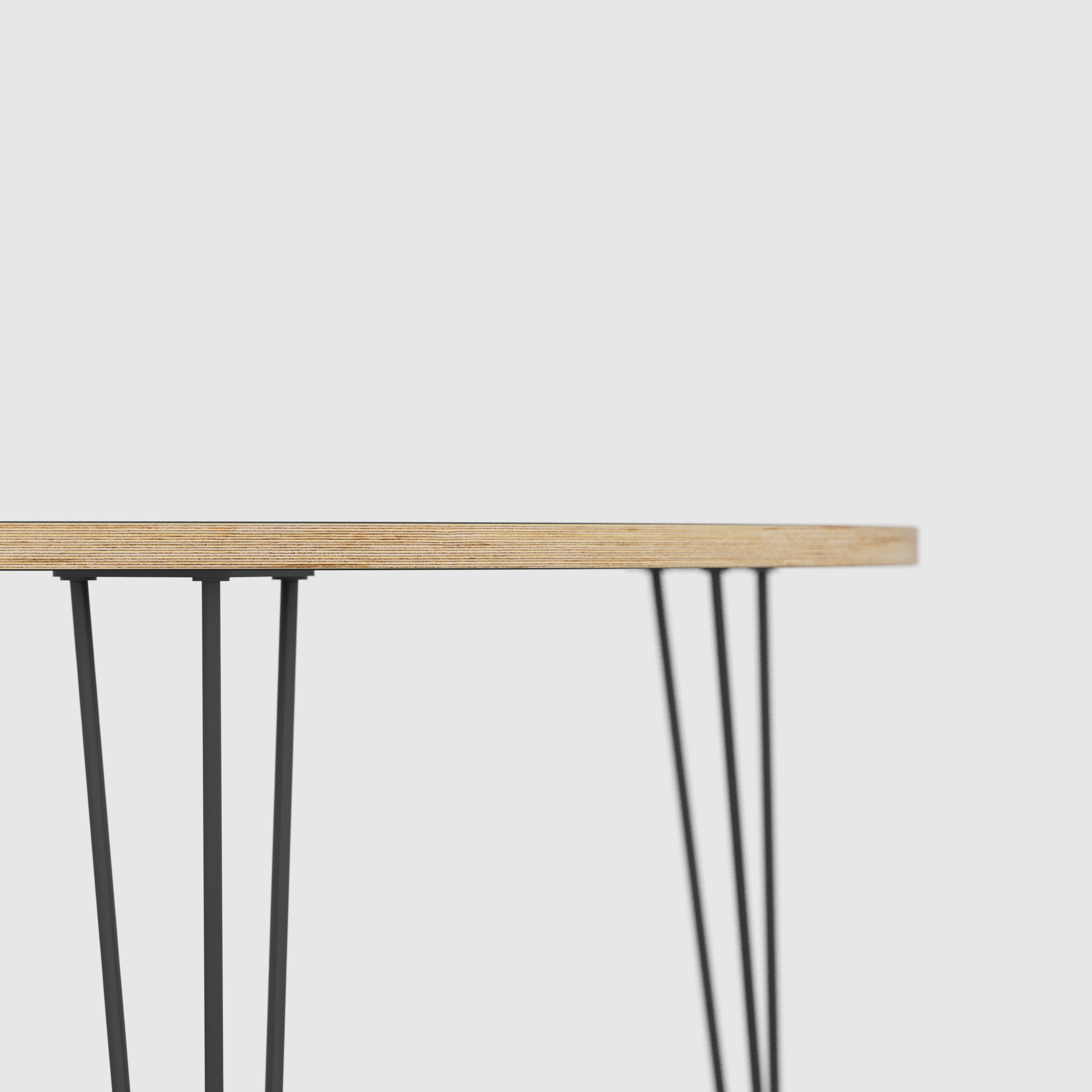 Round Table with Black Hairpin Legs - Plywood Birch - 1200(dia) x 735(h)